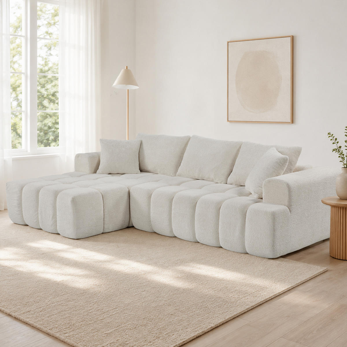 ECKSOFA L-Form 3-Sitzer in Weiß aus Samt mit linker Chaiselongue - Weiß, Textil (250/160cm) - CHICFURN