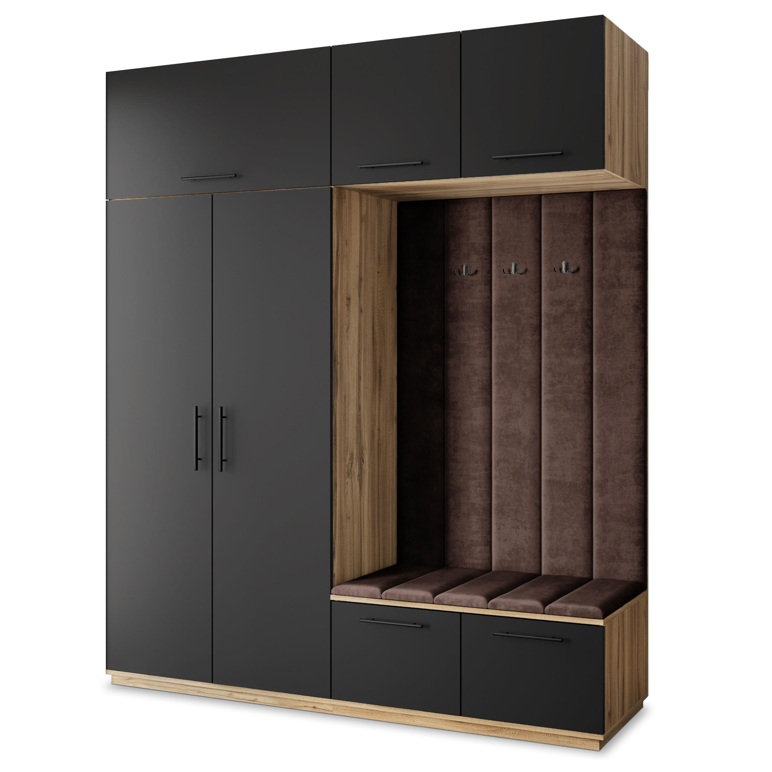 Masseno Garderobenschrank Eiche Wotan, Schwarz, Braun 200x240x60 cm