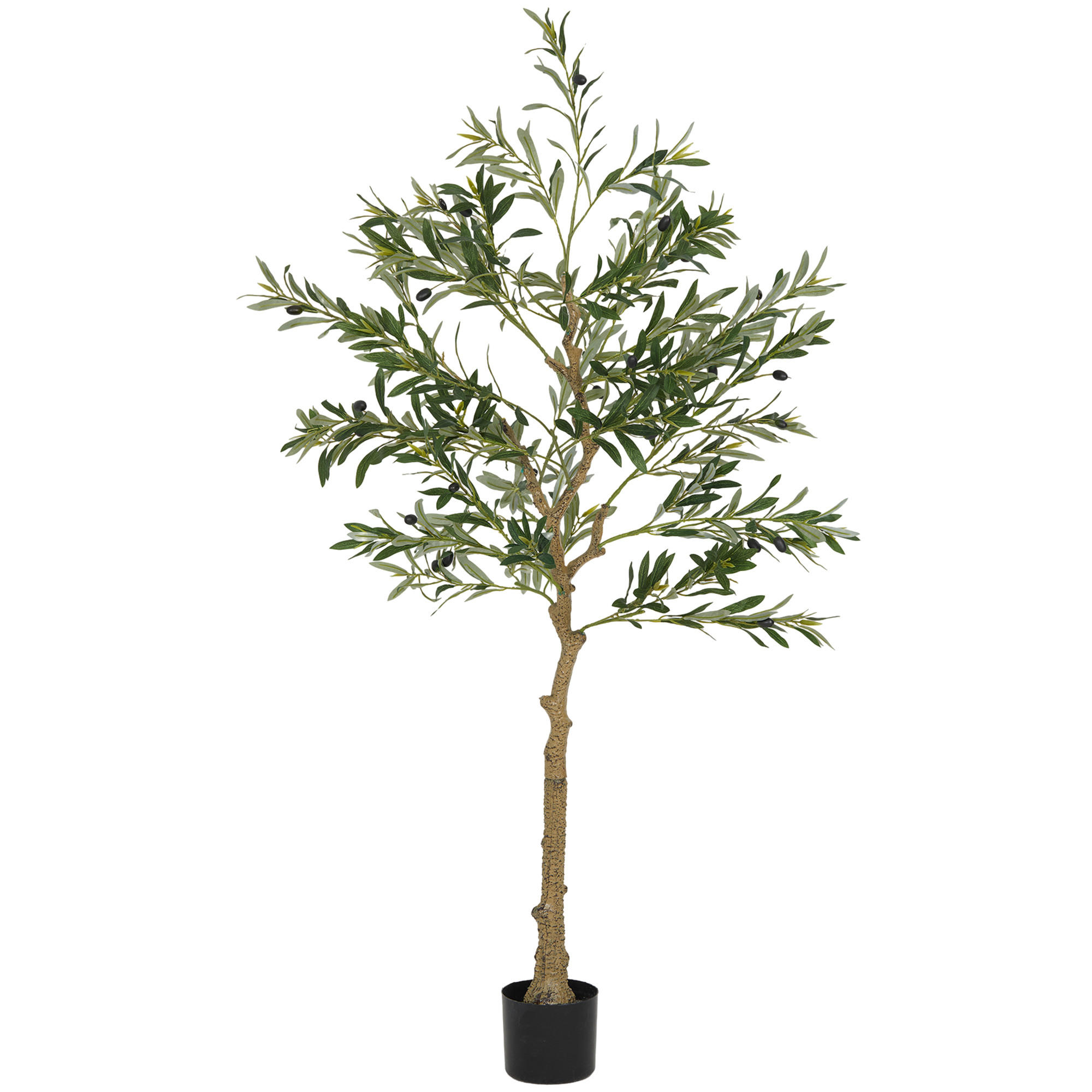 KÜNSTLICHER Olivenbaum, dekorative Grünpflanze, 150 cm, 720 Blätter, 40 Oliven, stabiler Topf, Kunststoffbaum für den Innenbereich - Grün, Kunststoff (150cm) - FORIOUS
