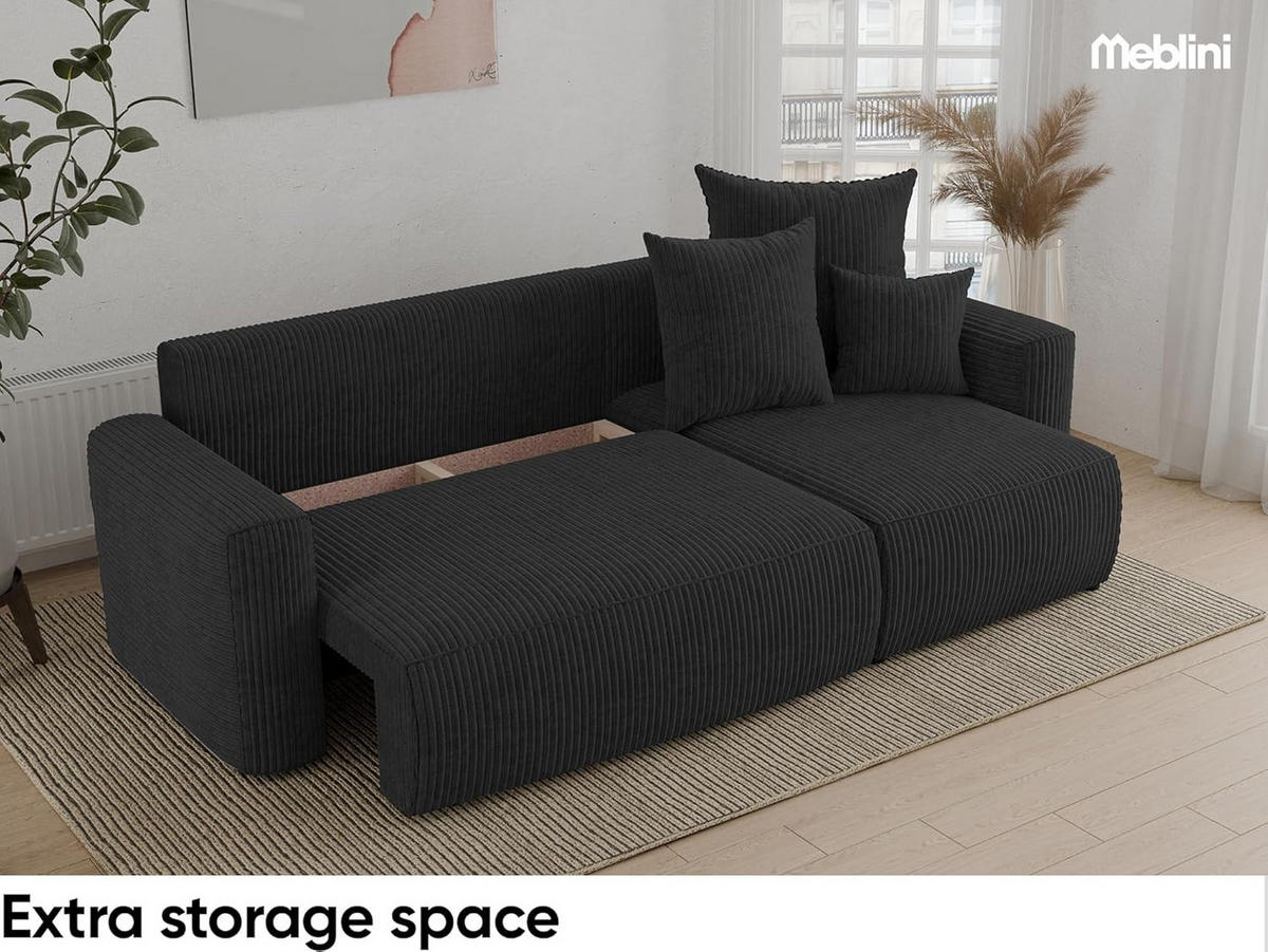 ECKSOFA DAVE L - Schwarz, Holzwerkstoff (238/87cm) - Meblini
