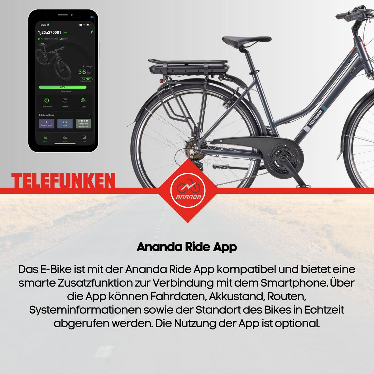 E-BIKE XT485 Trekking Elektrofahrrad 21-Gang Shimano Kettenschaltung, Pedelec, 14,5Ah, 37V Akku - Anthrazit, Metall (112cm) - Telefunken