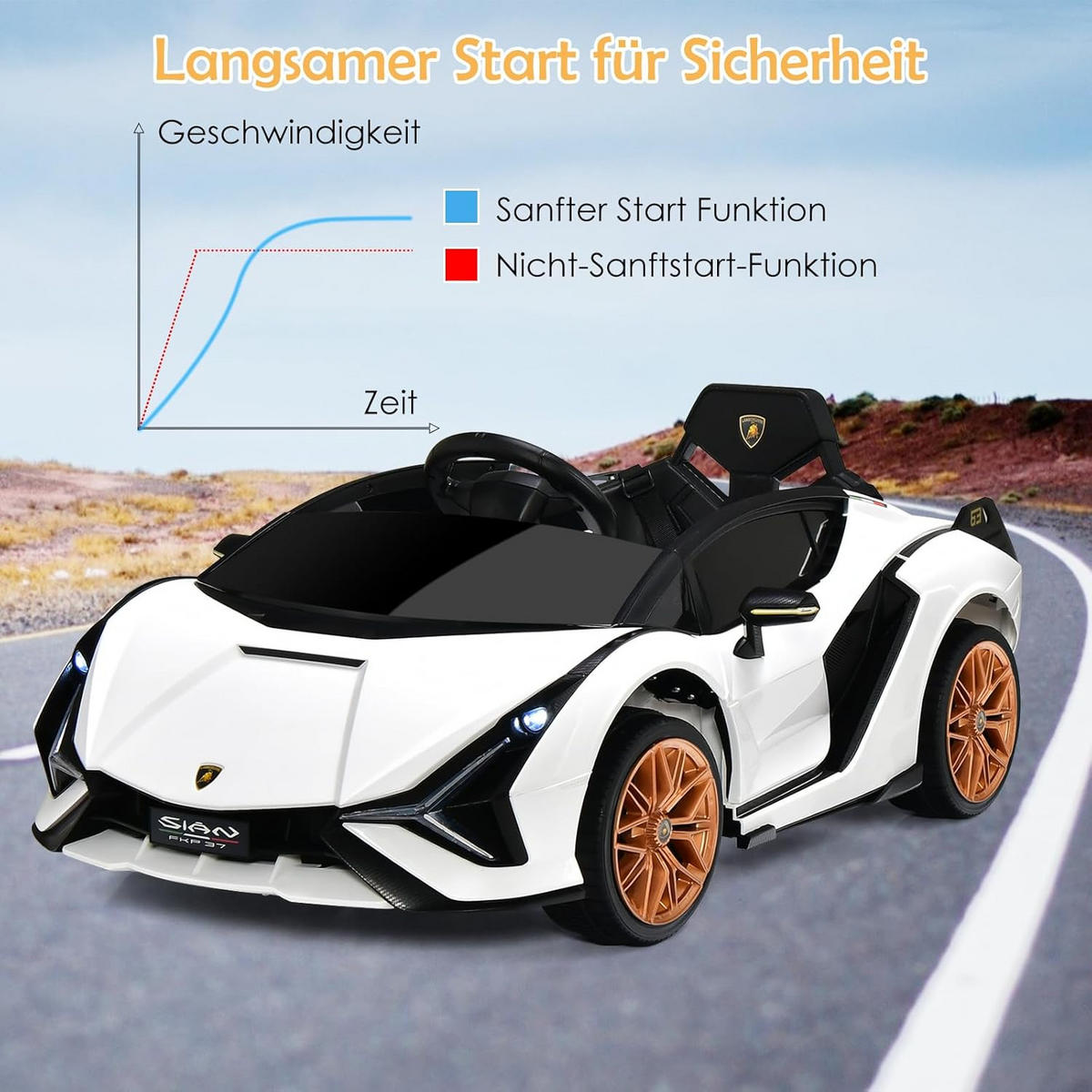 DETSKÉ AUTO Lamborghini 12V biele - biela, plast (64/41/108cm) - COSTWAY