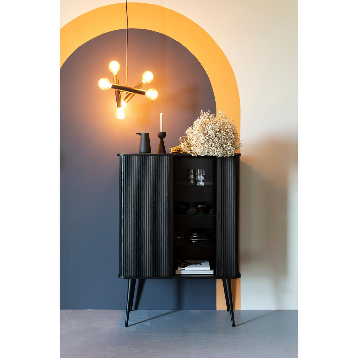 AUFBEWAHRUNGSSCHRANK Barbier Holz Schwarz - Schwarz, Holzwerkstoff (100/140/45cm) - Zuiver