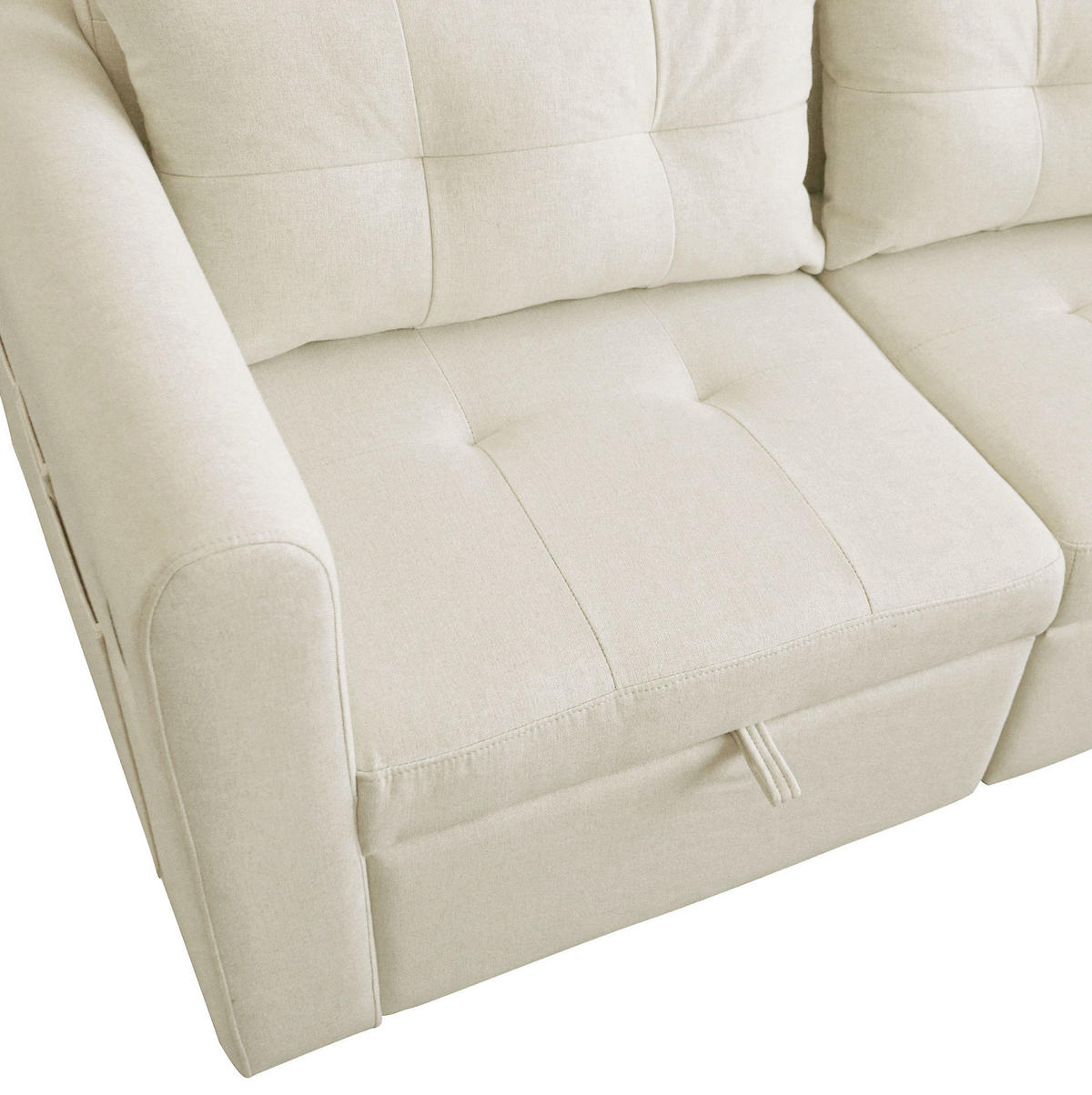 SCHLAFSOFA aus Baumwoll-Leinen 142x85x83 cm Beige mit USB, Armlehnentaschen und verstellbarer Rückenlehne - Beige, Textil (142/83/85cm) - Modfu