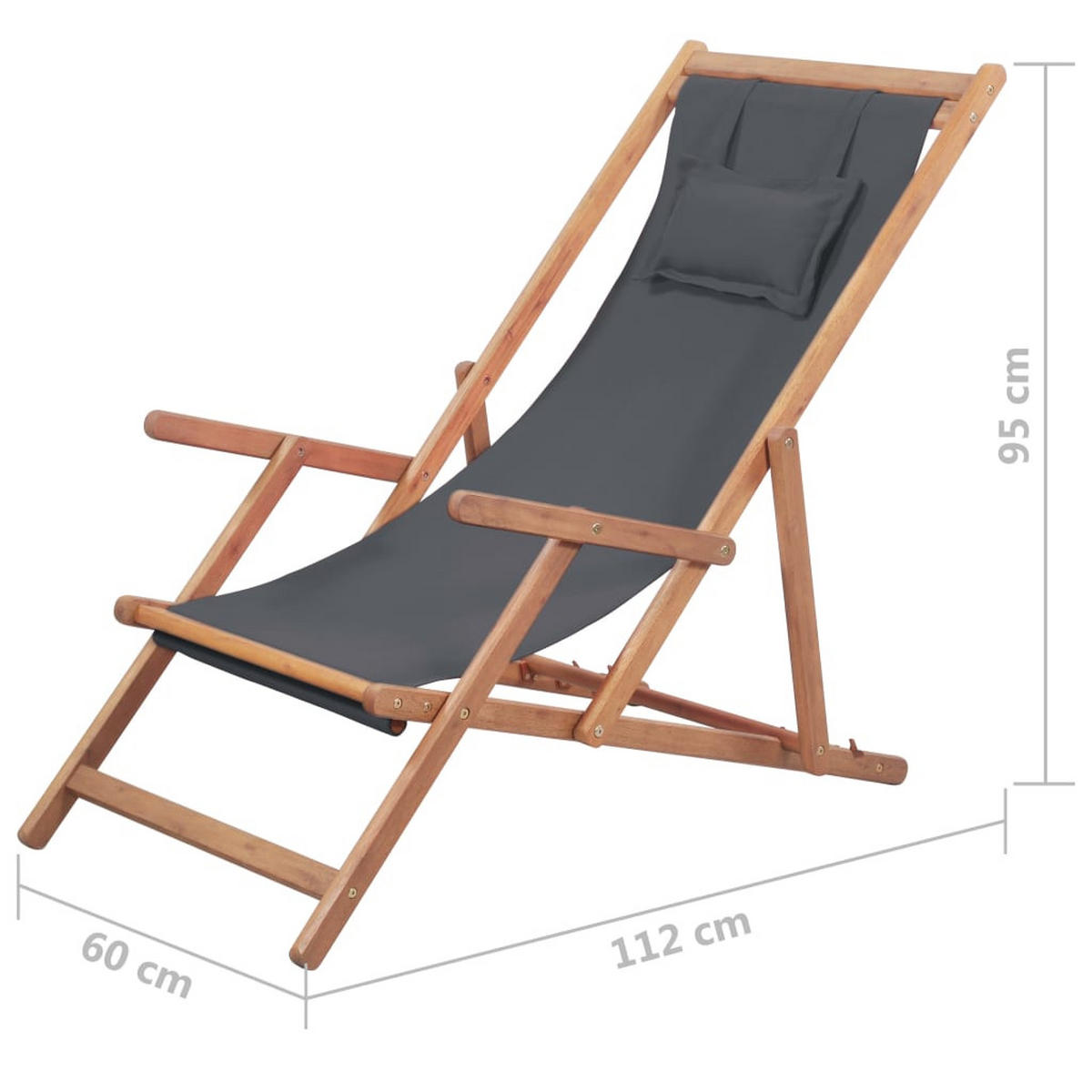 KLAPPBARER Strandstuhl Stoff Und Holzrahmen Grau - Grau, Holz (60/95/127cm) - vidaXL