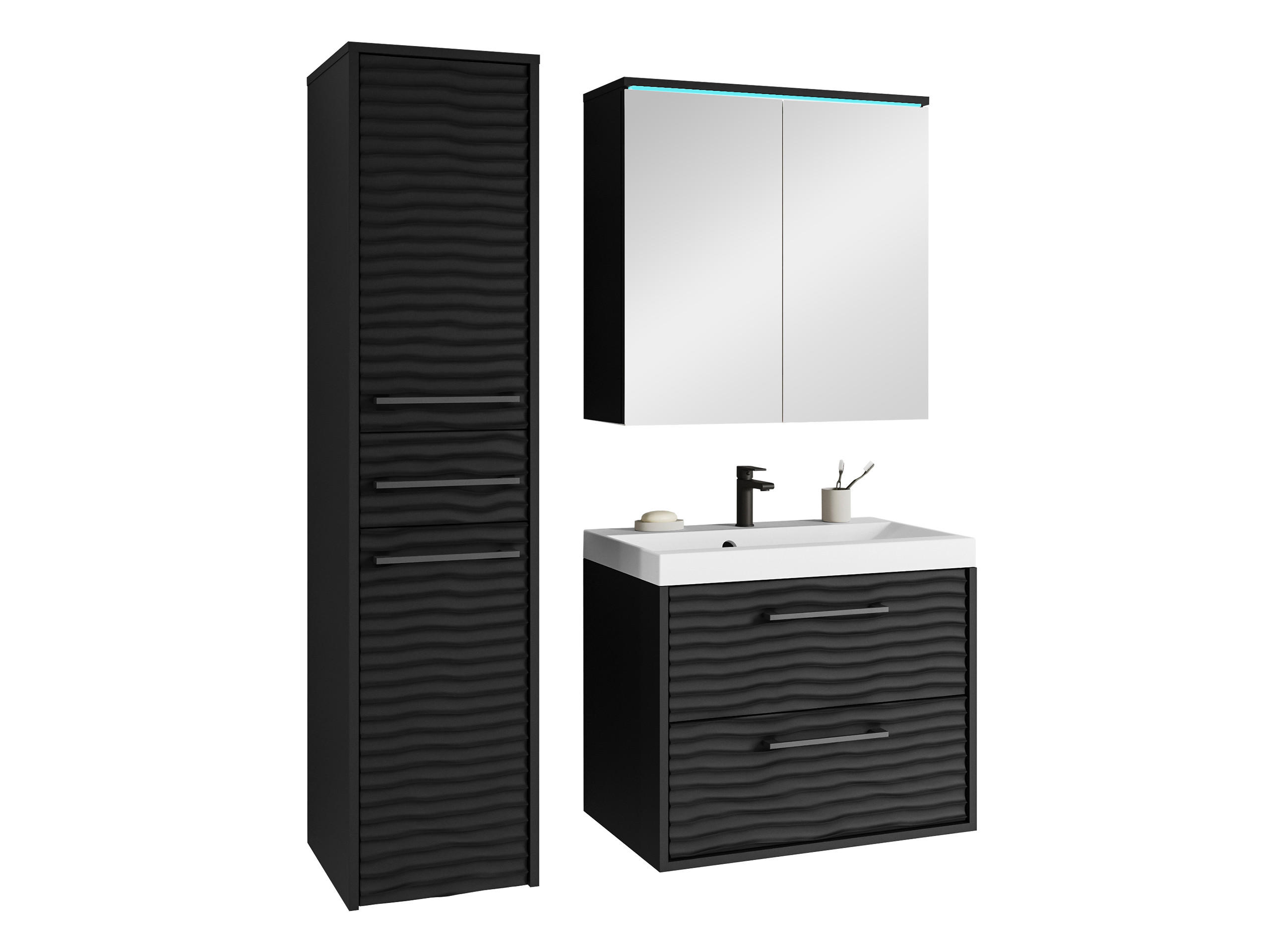 BADMÖBEL-SET Canavas I mit weißer LED Beleuchtung - Schwarz, Holzwerkstoff/Metall (30/130/35cm) - MIRJAN24