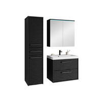 BADMÖBEL-SET Canavas I mit blauer LED Beleuchtung - Schwarz, Holzwerkstoff/Metall (30/130/35cm) - MIRJAN24