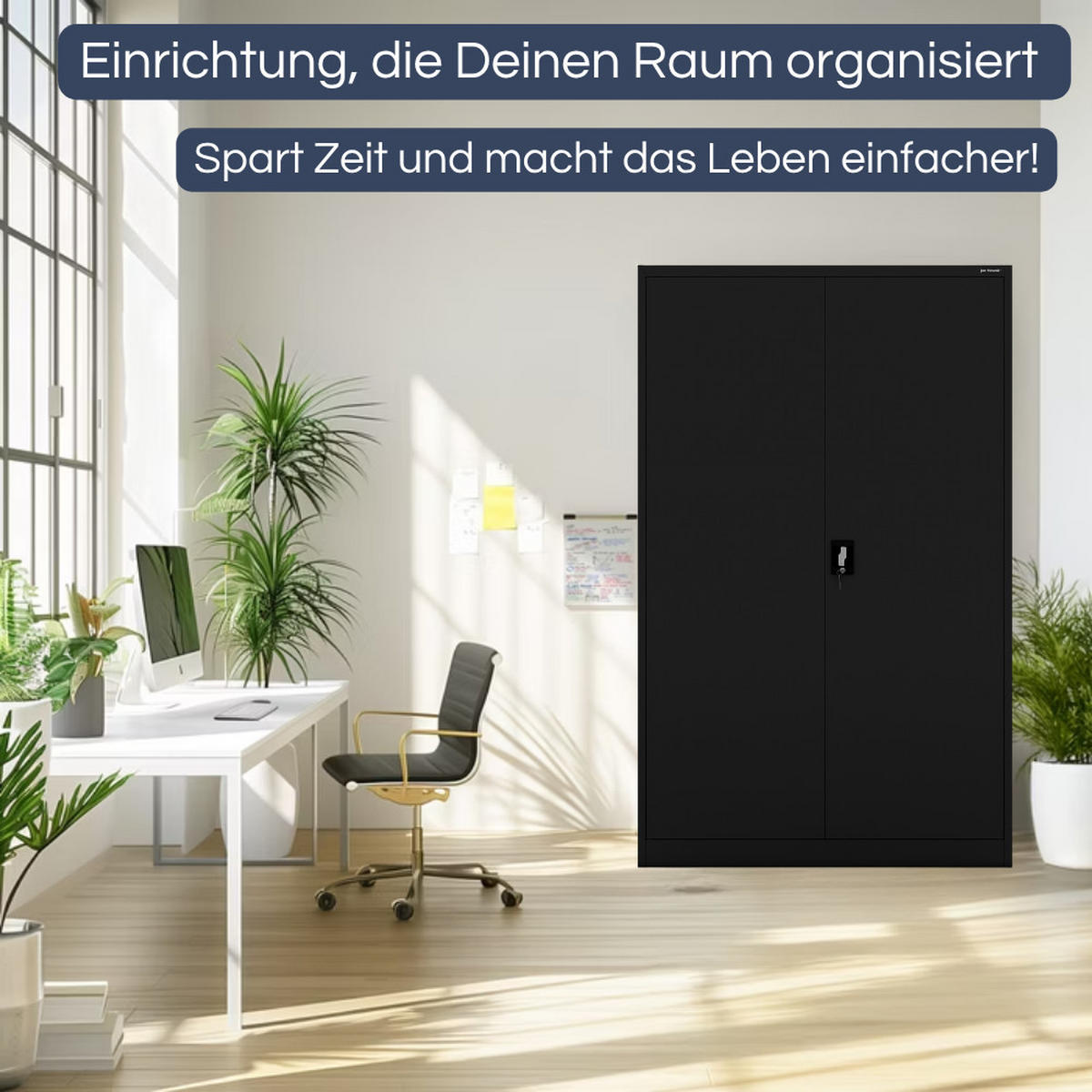 AKTENSCHRANK abschließbar KADO Flügeltüren 185x115x60cm Schwarz - Schwarz, Metall (115/185/60cm) - DELUKE