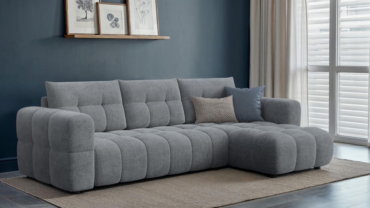 ECKSOFA CLOUDI 4-Sitzer rechts, dunkelgrau - Dunkelgrau/Schwarz, Holz/Textil (294/160cm) - Courtois Laville
