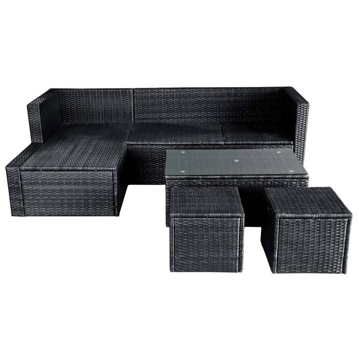 LOUNGEGARNITUR mit Auflagen und Couchtisch, aus Poly Rattan, Schwarz, 4-teiliges Set - Creme/Schwarz, Kunststoff/Textil - vidaXL