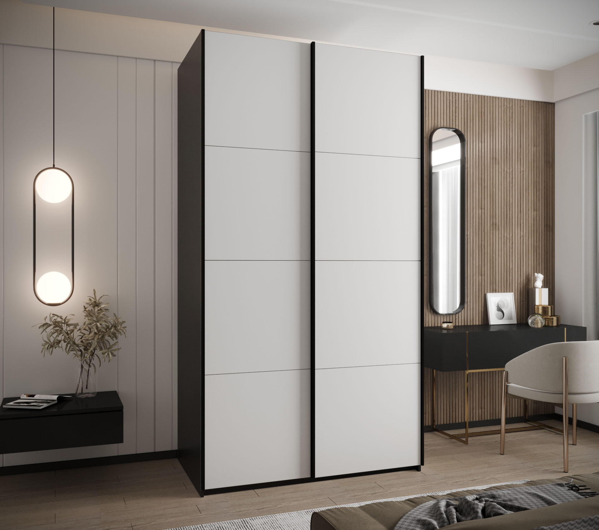SCHWEBETÜRENSCHRANK 245,5/140/64 2-türig - Schwarz/Weiß, Holz/Metall (140/245/64cm) - Abiks Möbel