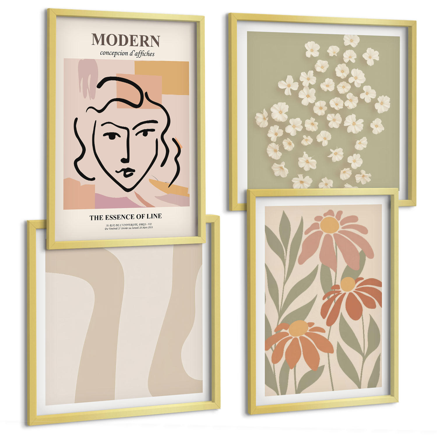 BILDER SET 4er Set - 50x50 cm & 40x60 cm Goldrahmen - Moderne abstrakte Frau - Goldfarben, Kunststoff (50/50cm) - TULUP