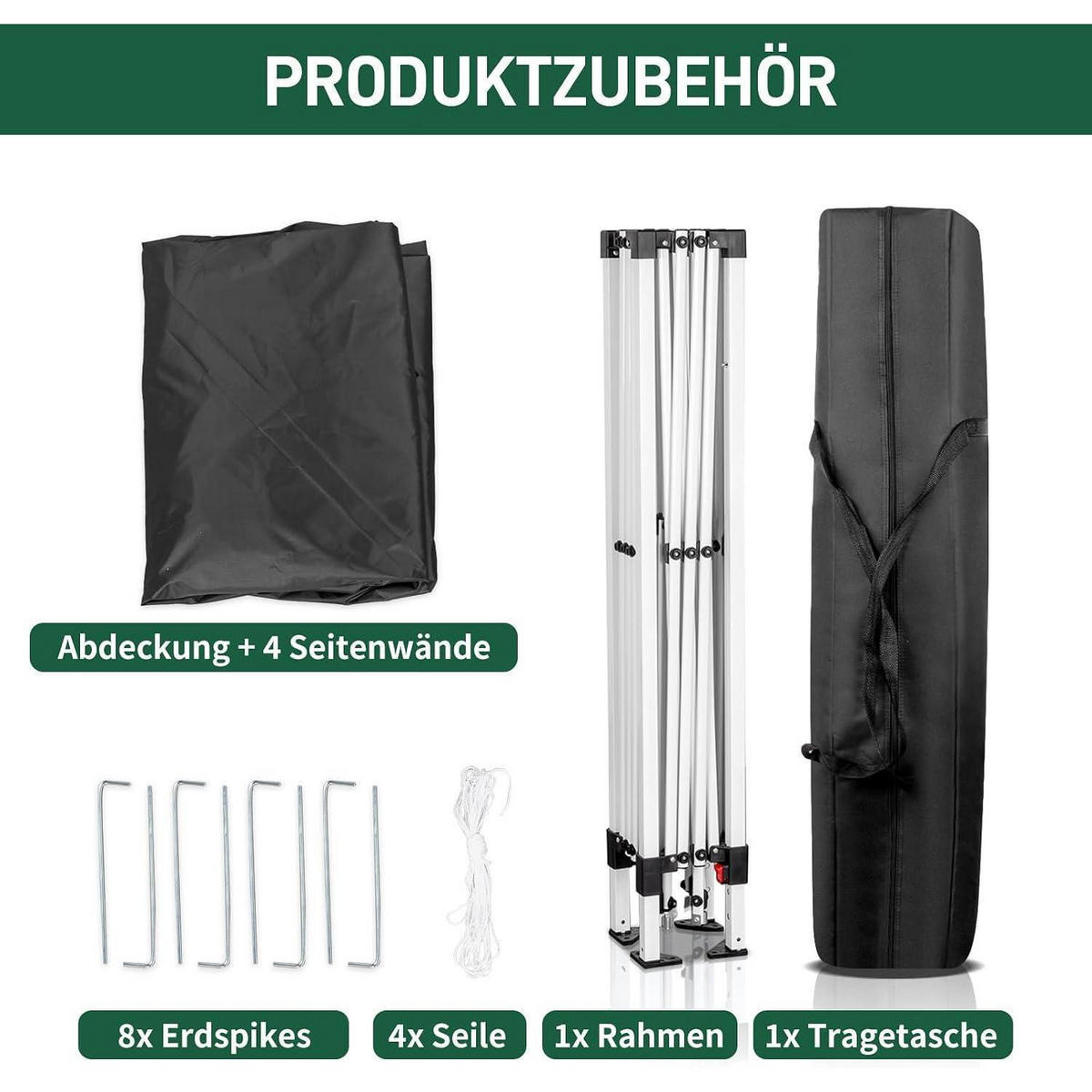 FALTPAVILLON 3 x 3 m mit 4 Seitenteilen Schwarz - Schwarz, Textil (300/255/300cm)