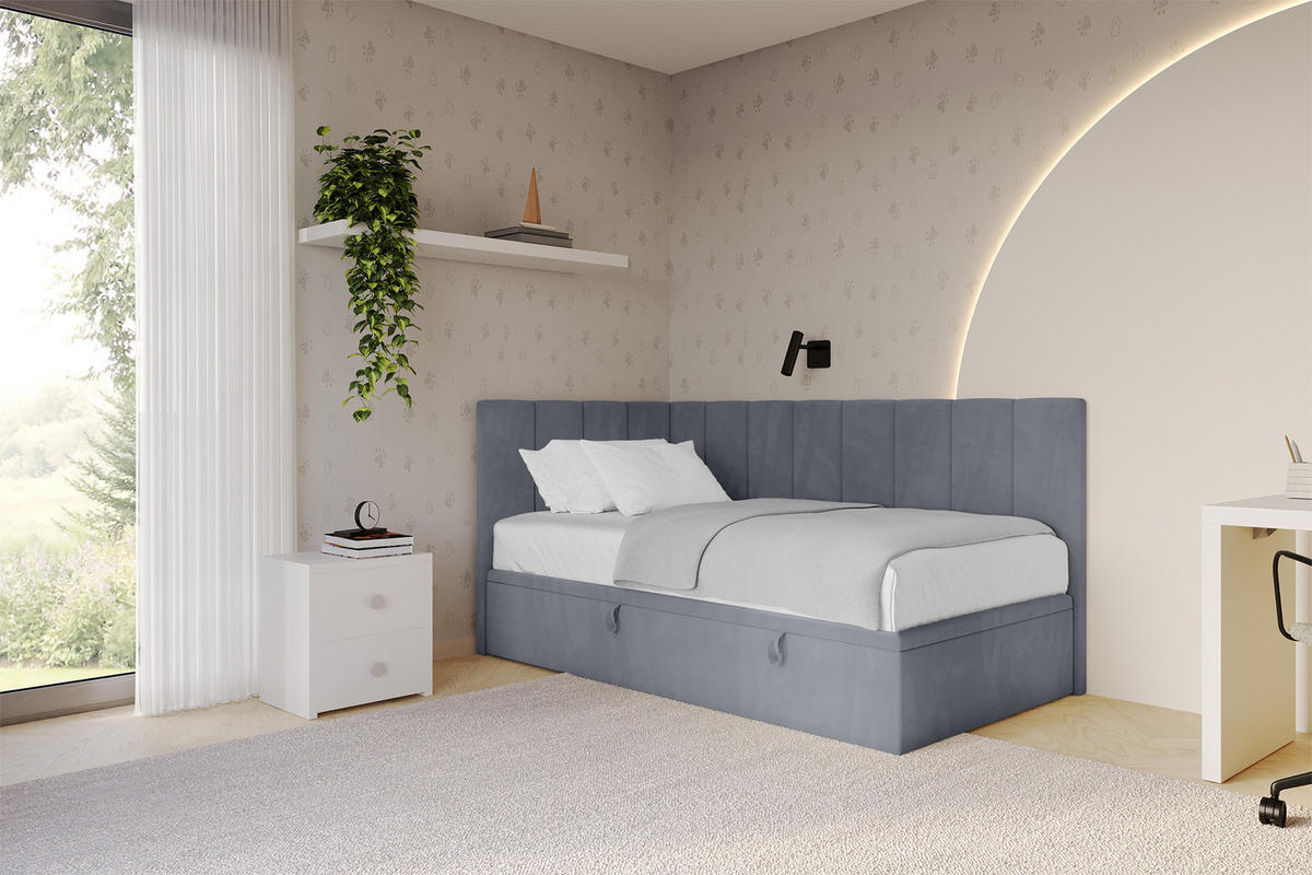 EINZELBETT Jugendbett mit Bettkasten Rechts, mit Matratze - LOVY 100x200 Grau - Grau, Holzwerkstoff/Textil (100/200cm) - ALTDECOR