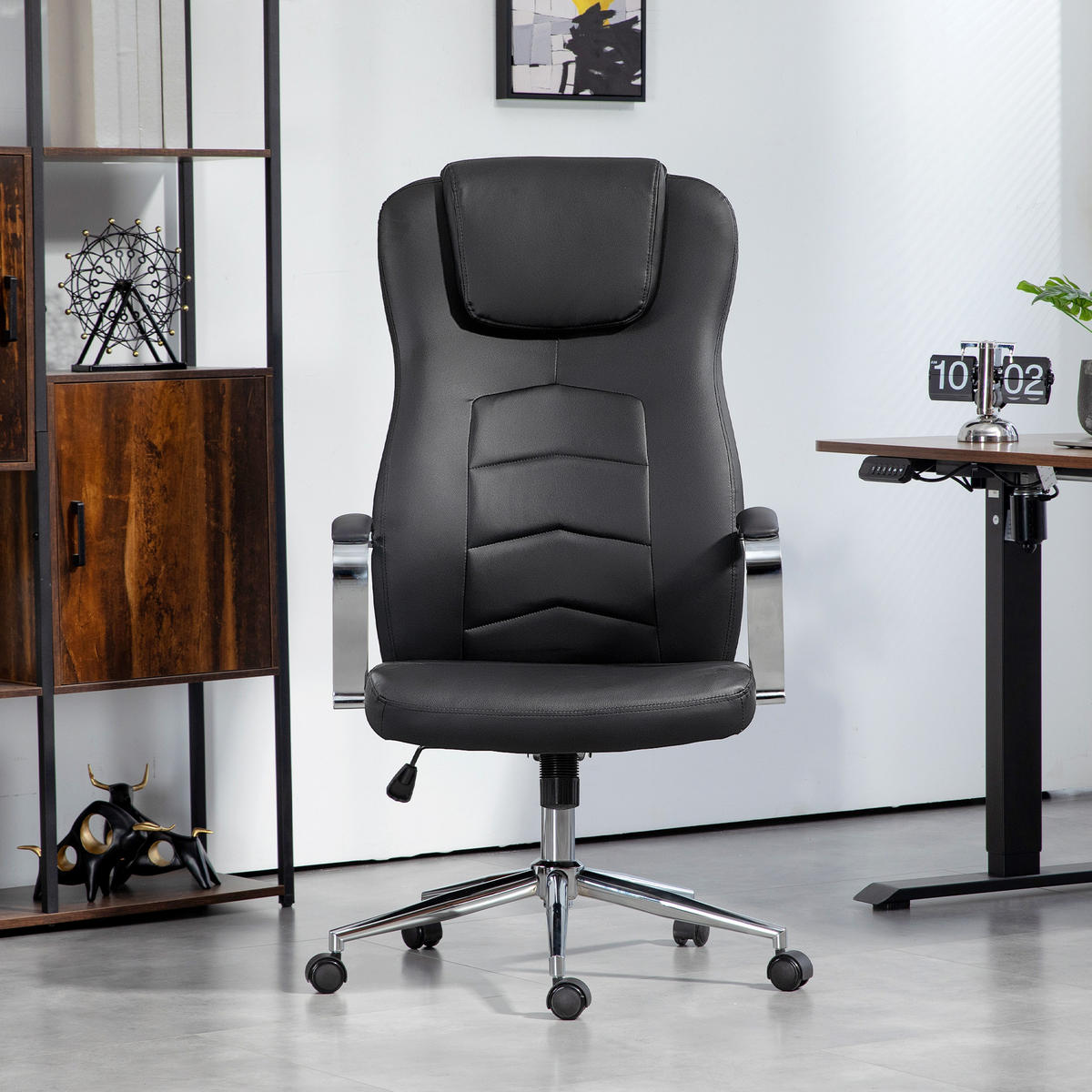 BÜROSTUHL mit Kippfunktion, Schwarz - Schwarz, Leder (78/126/64cm) - HOMCOM