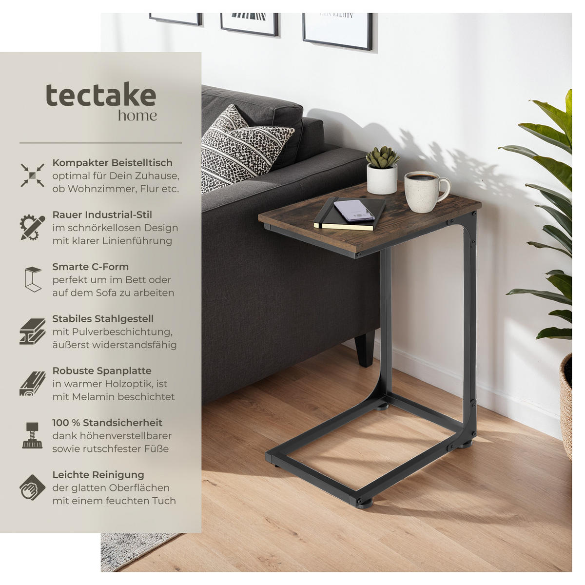 BEISTELLTISCH Erie,40 x 30 x 63 cm,Industrial Holz dunkel, rustikal - Rostfarben, Holzwerkstoff (40/30/63cm) - tectake