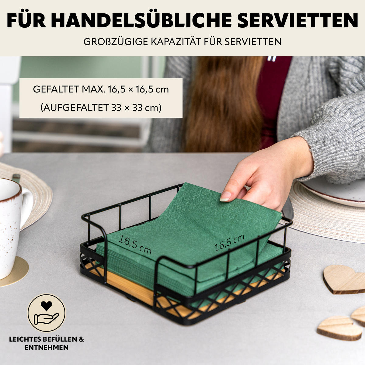 SERVIETTENHALTER, schwarz - Schwarz, Metall (19/19cm) - bremermann