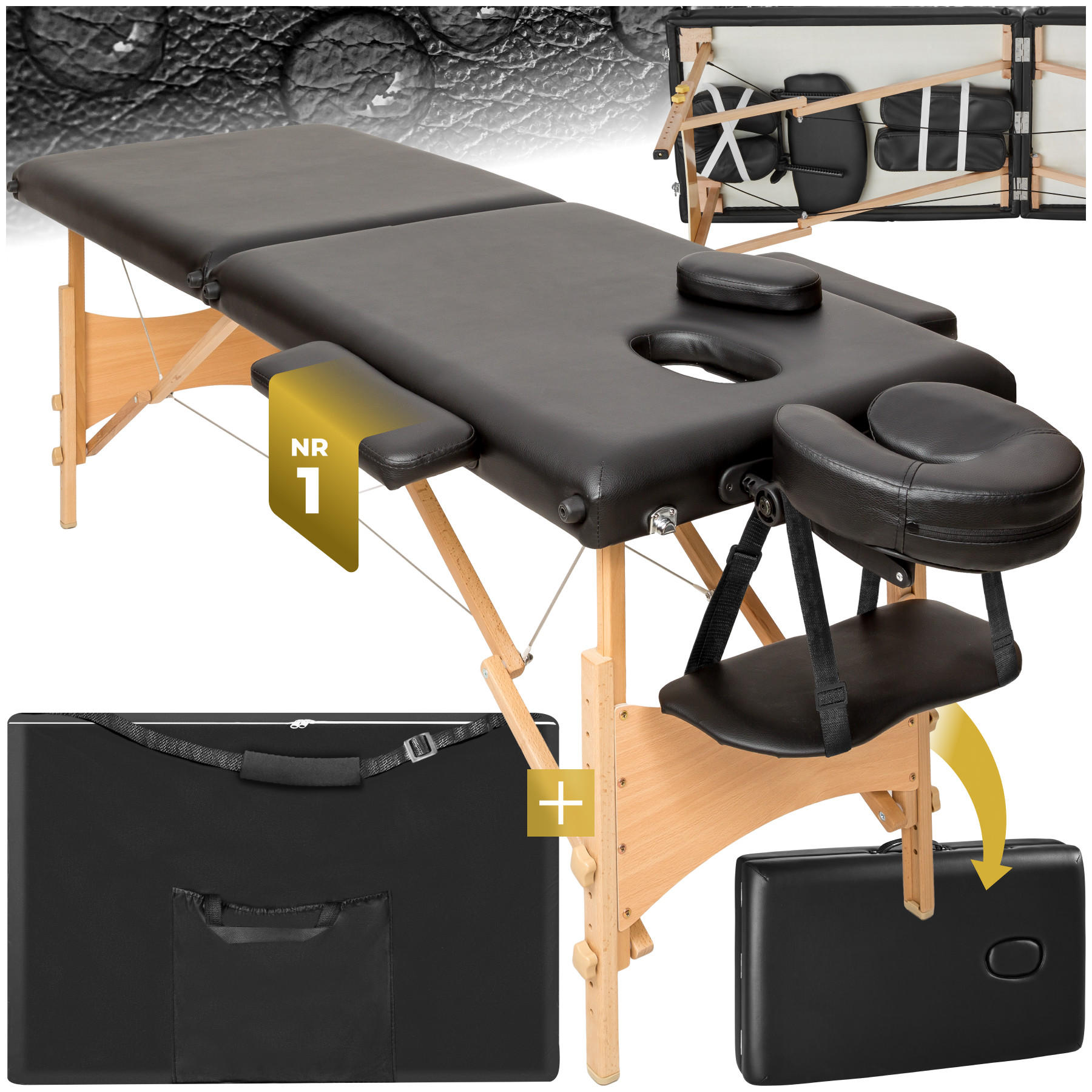 MASSAGELIEGE 2 Zonen Freddi,210 x 95 x 84 cm,schwarz - Schwarz, Holz (61/62/185cm) - tectake