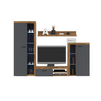 WOHNWAND OKTAWIA - Dunkelbraun/Graphitfarben, Holzwerkstoff (270/190/40cm) - Meblini