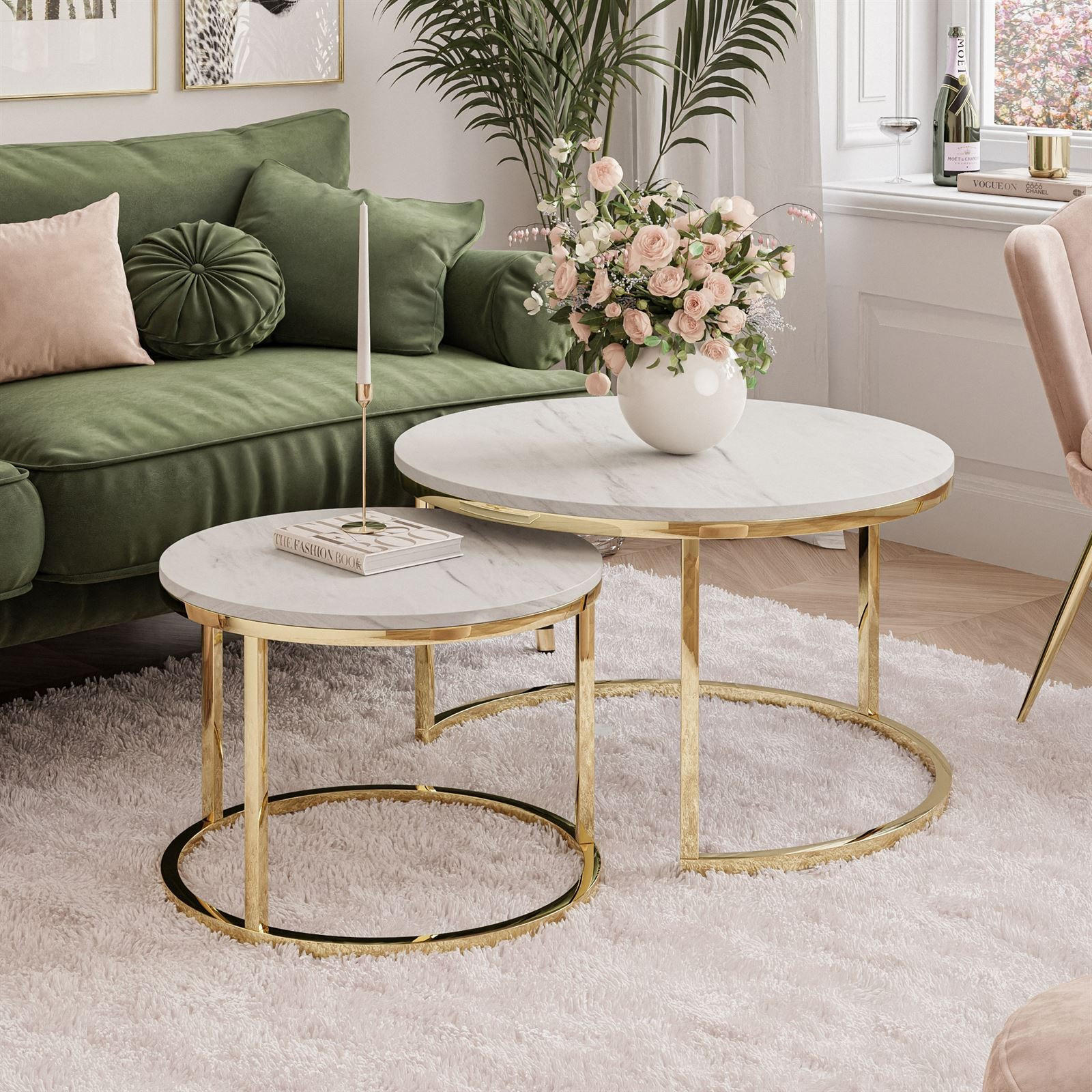 COUCHTISCH CIRI 2-in-1 LEVANTO CHROME gold - Goldfarben, Glas (70/70/48cm) - Lookway