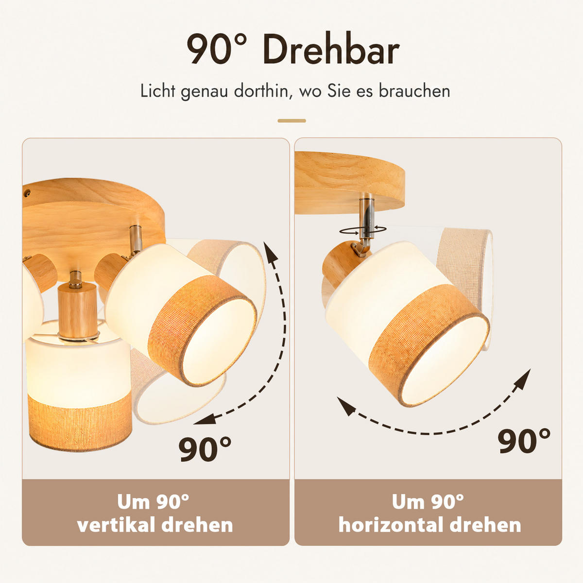 DECKENSTRAHLER Morvric 20/20/21 cm - Braun/Weiß, Holz/Textil (20/20/21cm) - ZMH