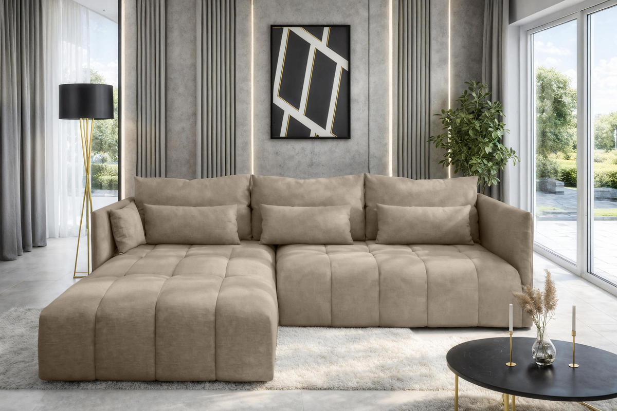 ECKSOFA L Form Cosmova Hellbraun 245/182/83 cm mit Schlaffunktion - Hellbraun/Schwarz, Kunststoff/Textil (245/182cm) - AX Living