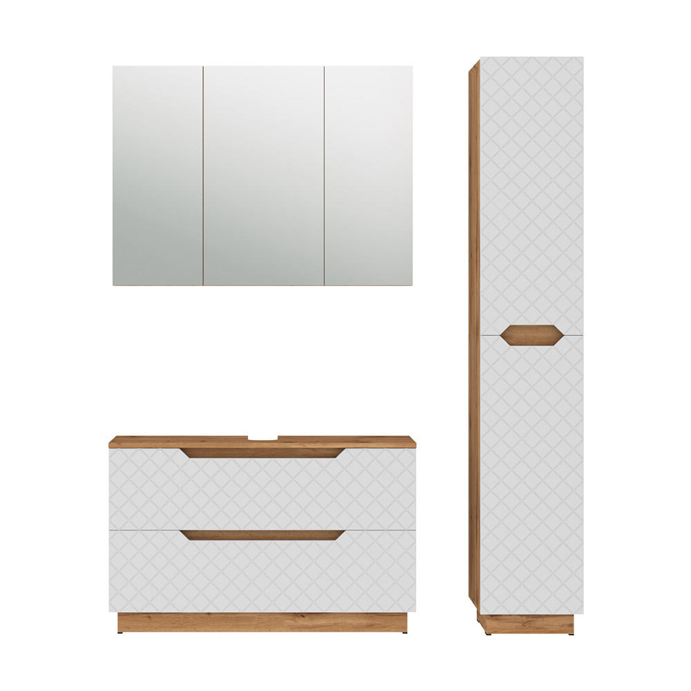 BADMÖBEL-SET Lotta Eiche/Weiß mit Kachelstruktur 3 Teile - Eichefarben/Weiß, Holzwerkstoff (99.4/62.5/32cm) - Vicco