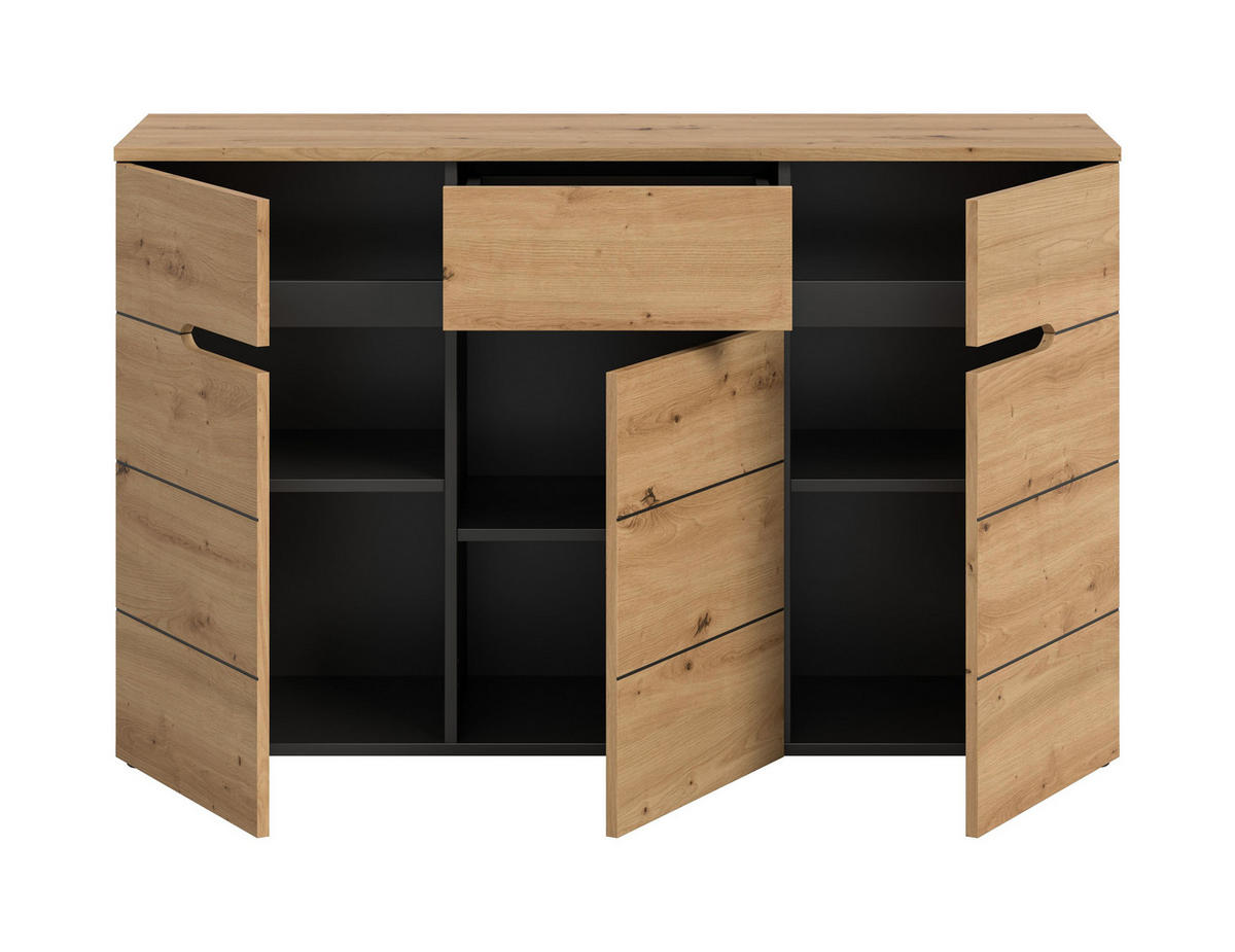 KOMMODE CANU (B/H/T: ca. 130/81/41 cm) in Basalt grau/Artisan Nachbildung - Grau, Holzwerkstoff (130/81/41cm)