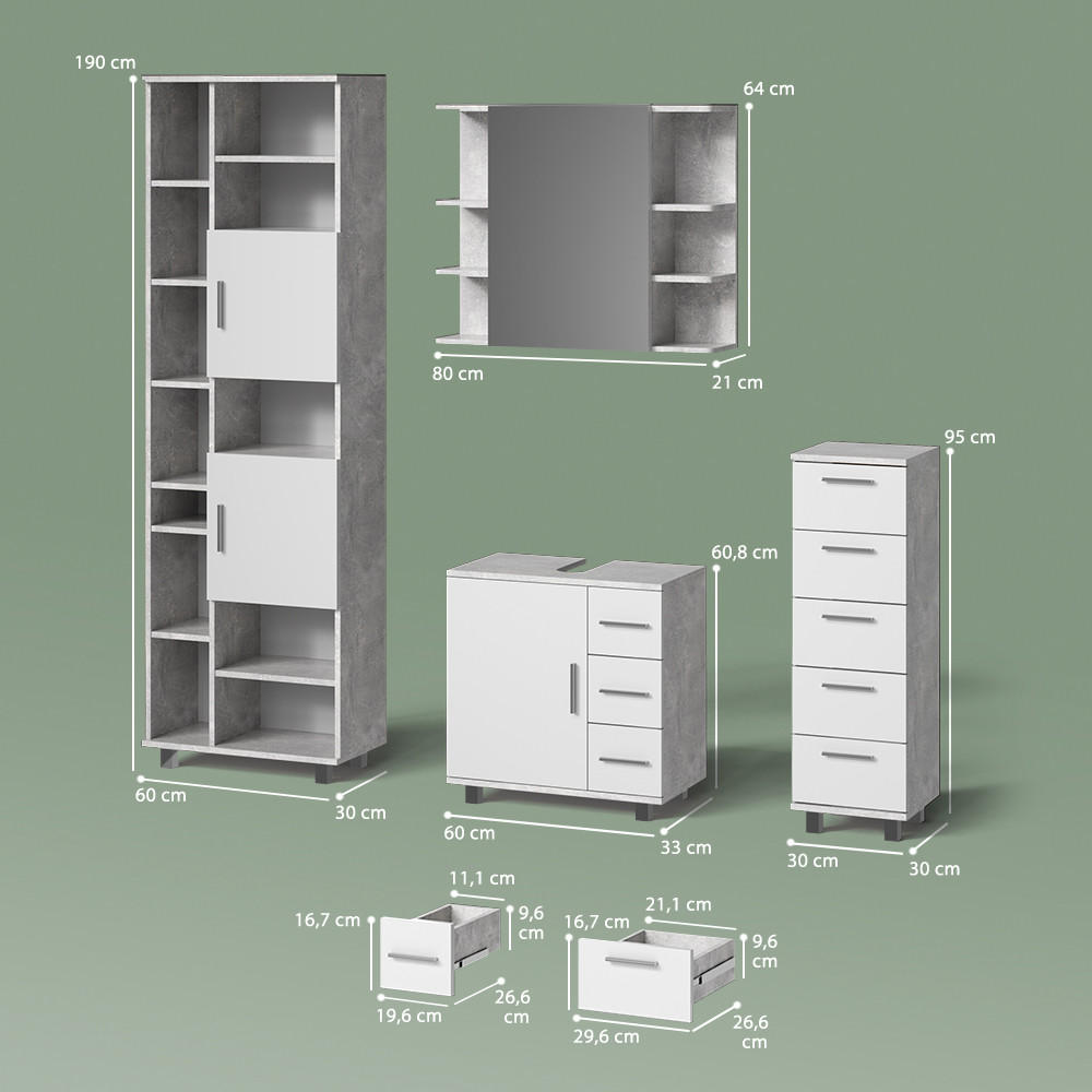 Thumbnail - Livinity® Badmöbel-Set, Grau, Holzwerkstoff, 20 Fächer, 8 Schubladen, Rechteckig, 60x60x33 cm, Badezimmer, Badmöbelsets ...