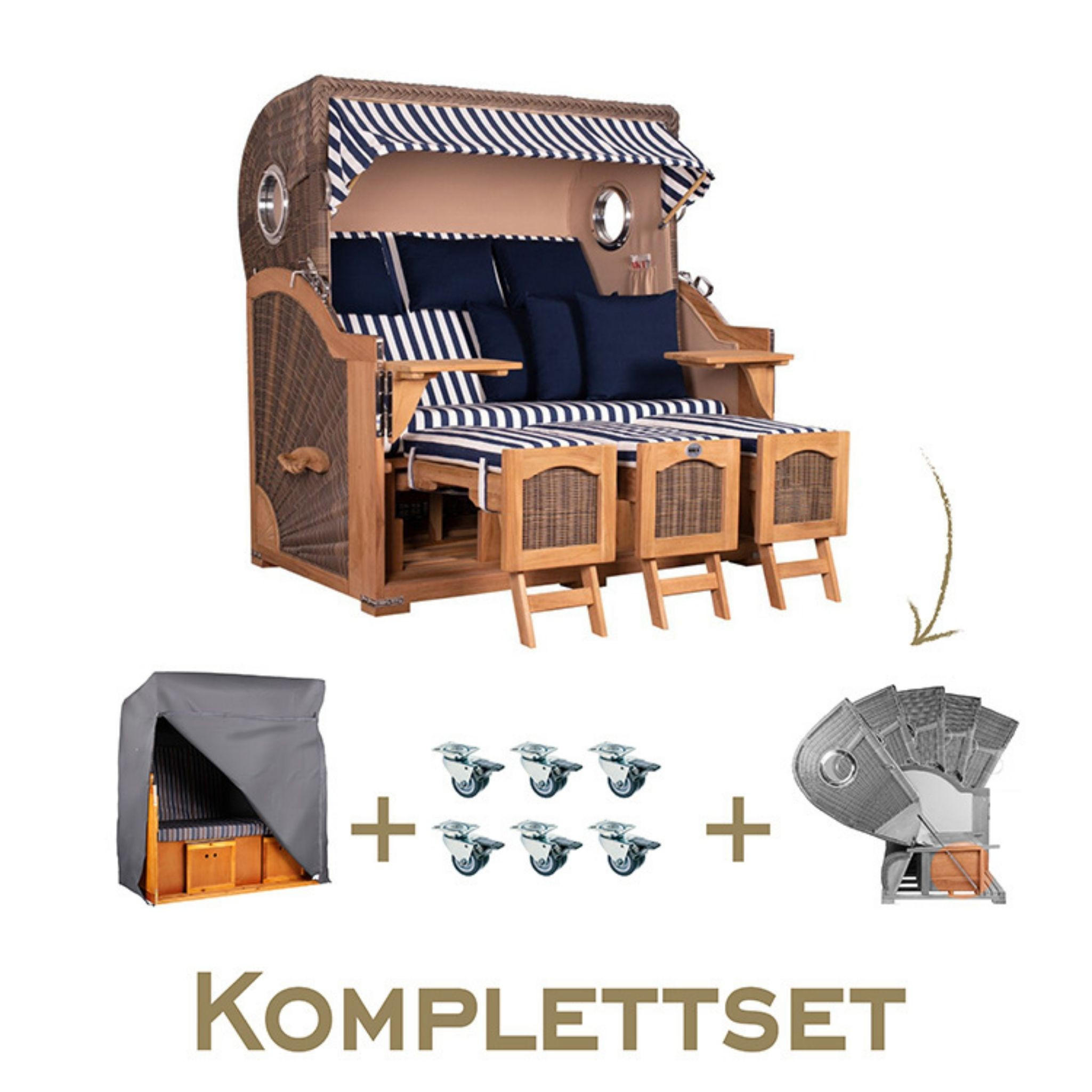 STRANDKORB Komplettset Düne Grande - Blau/Braun, Naturmaterialien/Metall (170/170/95cm) - Mr. Deko