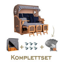 STRANDKORB Komplettset Düne Grande - Blau/Braun, Naturmaterialien/Metall (170/170/95cm) - Mr. Deko