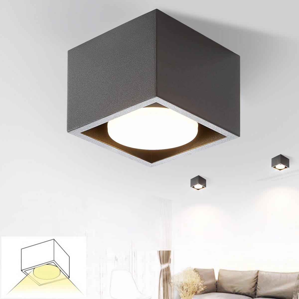 LED-DECKENLEUCHTE Harmonie 1-flammig 10/10/8 cm - Schwarz, Metall (10/10/8cm) - Nettlife