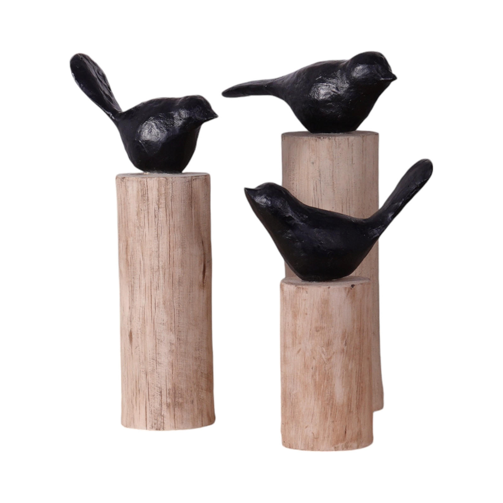 VOGEL-SKULPTUREN-SET Birdy 3-tlg. verschiedene Größen auf Massivholz-Sockel naturfarben - Naturfarben, Holz (10/30/20cm) - CREEDWOOD