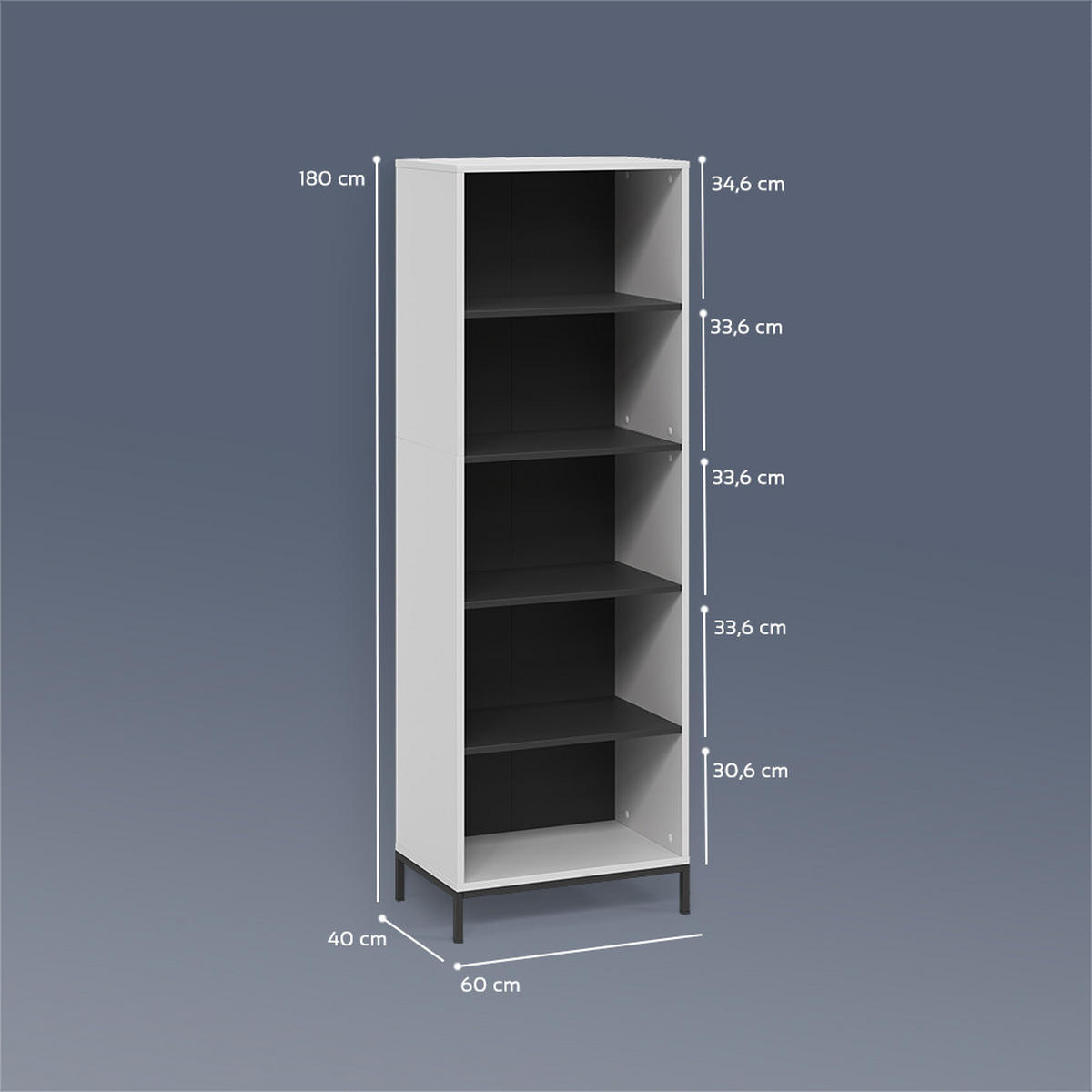 BÜCHERREGAL Aterno Weiß mit 5 Fächern - Weiß, Holzwerkstoff (60/180/40cm) - Livinity®