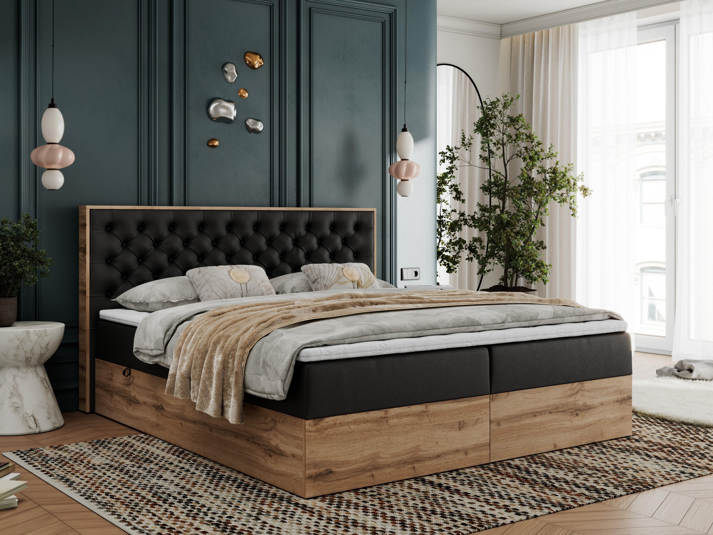 BOXBETT ALBERO 3 - 160/200 Schwarz Kunstleder - H3 - Schwarz, Holz/Textil (160/200cm) - MKS