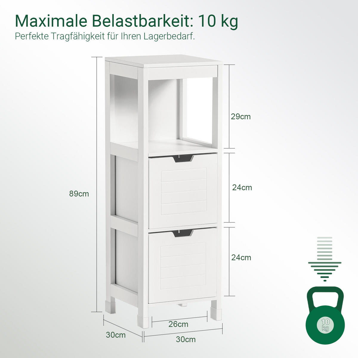 BADEZIMMERSCHRANK Kommode mit 2 Körben Weiß 30x89x30cm - Weiß, Holzwerkstoff (30/90/30cm) - SoBuy
