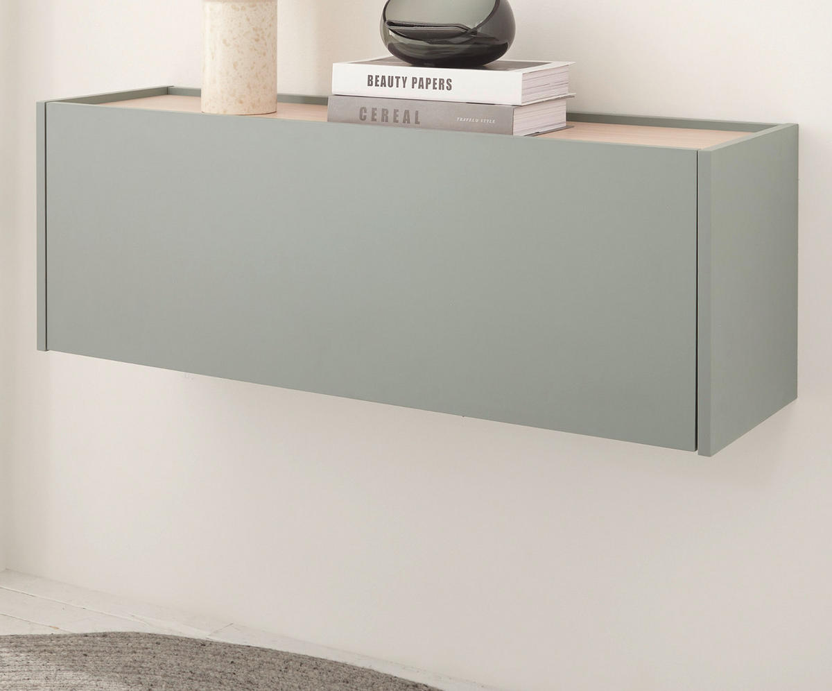 HÄNGESCHUHSCHRANK in Salbei Grün mit Eiche, Flurkommode Hängeschrank, 100 cm - Salbeigrün/Eichefarben, Holz/Holzwerkstoff (100/35/30cm) - Furn.Design