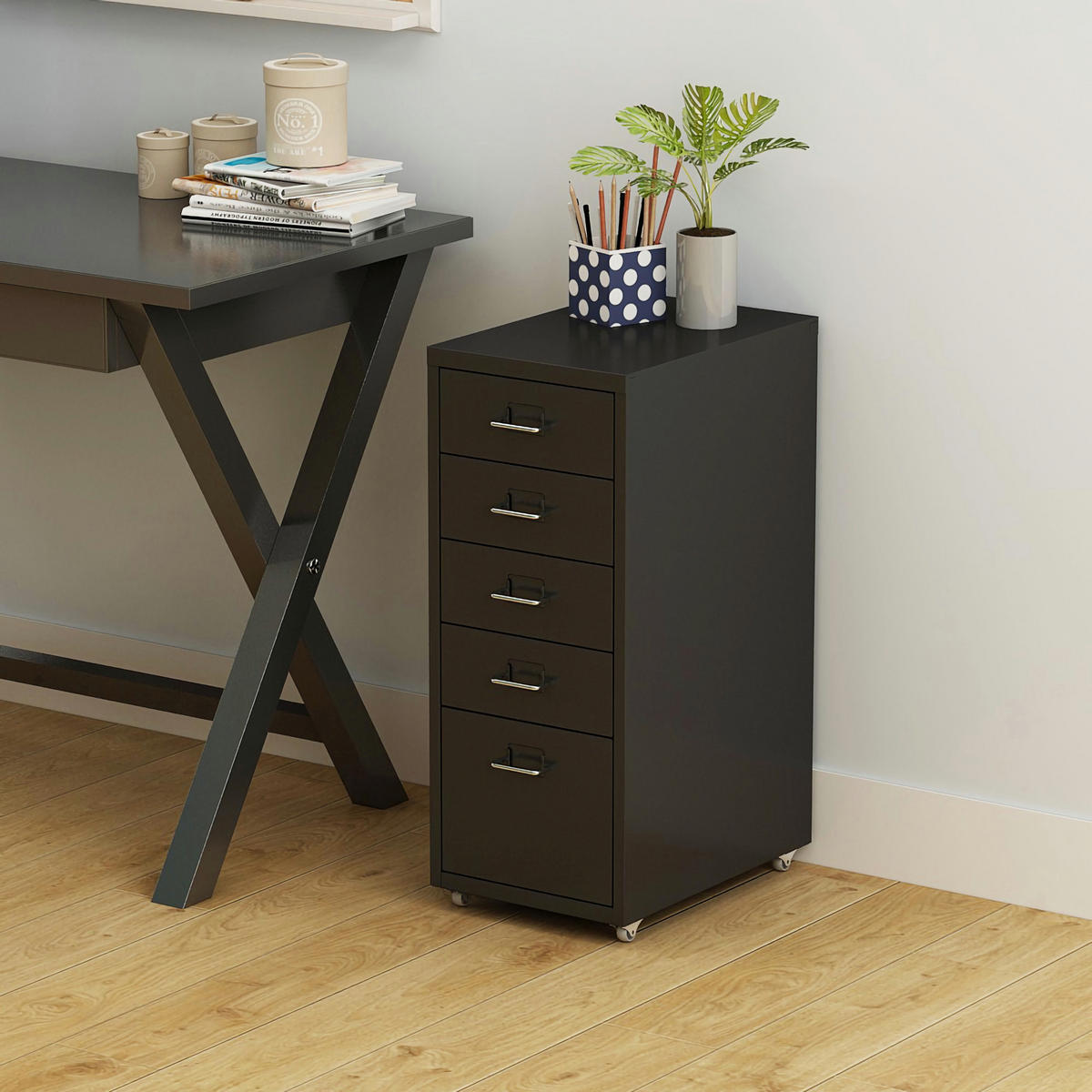 ROLLCONTAINER Kökar - Schwarz, Metall (28/69/41cm) - [en.casa]