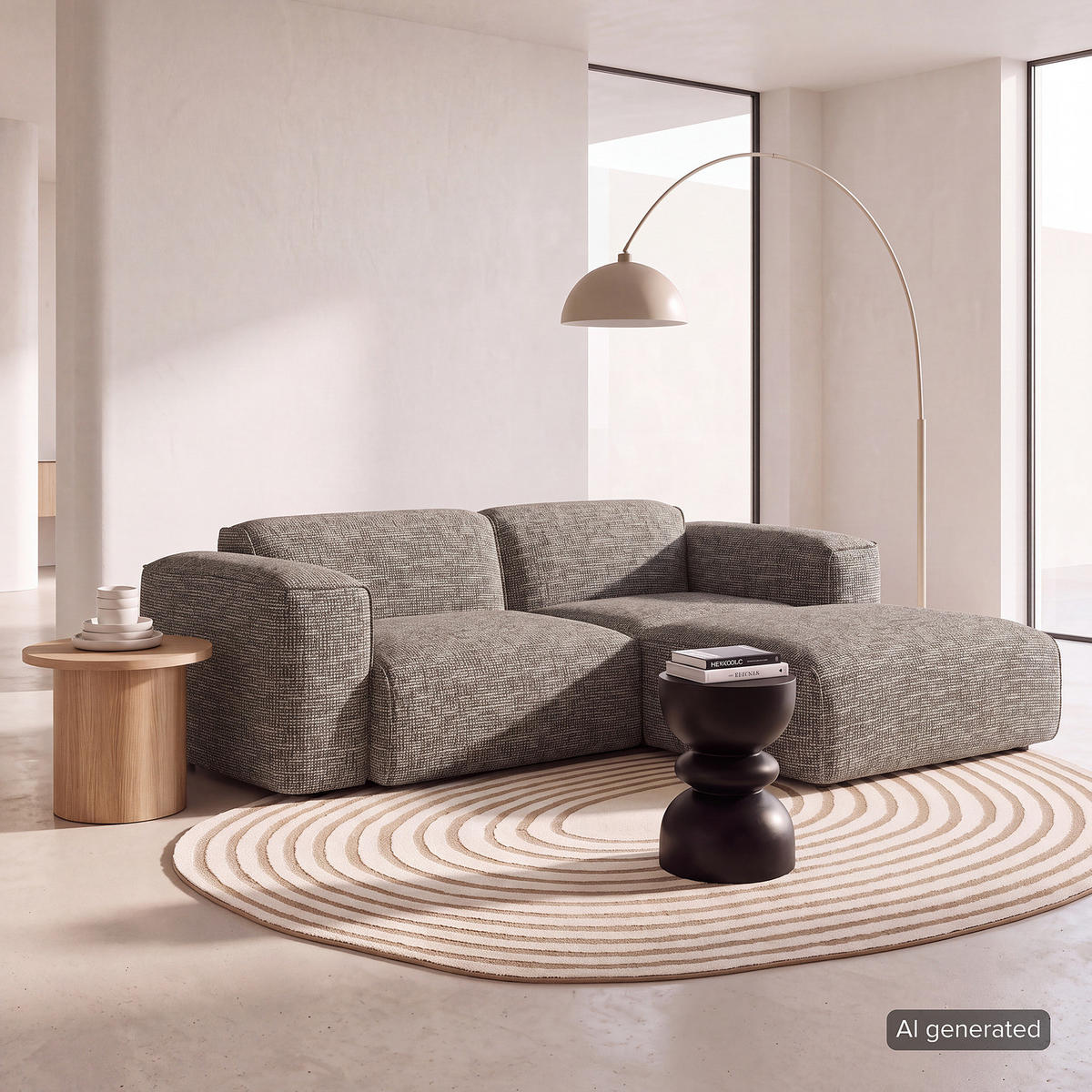 ECKSOFA mit XL-Longchair - Schwarz/Grau, Kunststoff/Textil (260/171cm) - home24