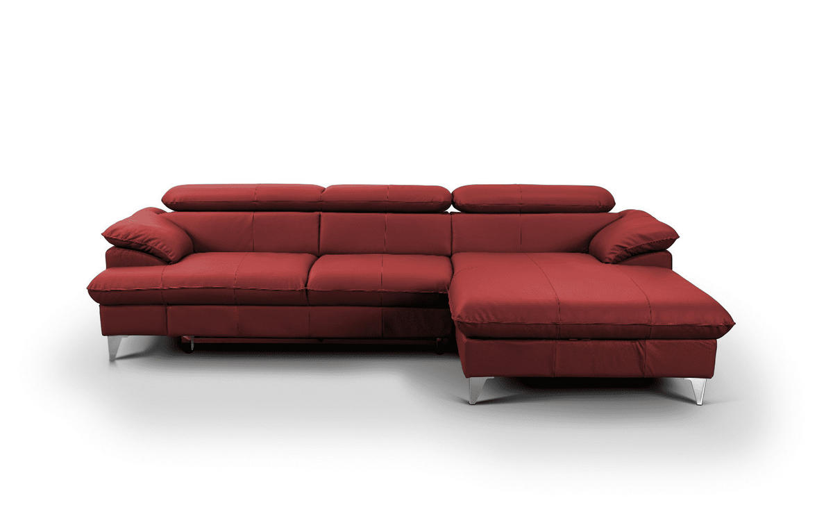 ECKSOFA mit Schlaffunktion und Bettkasten, Echtleder - Chromfarben/Rot, Leder/Holz (167/254cm) - Cotta