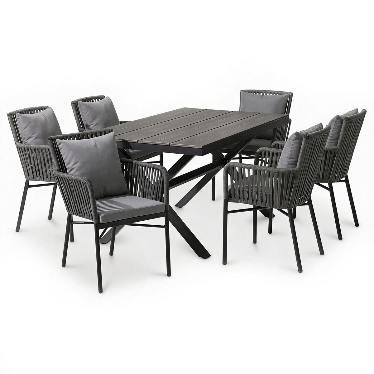 GARTENMÖBEL SET AFUERA 7ER SET GRAU/SCHWARZ - Schwarz/Grau, Metall - IDIMEX