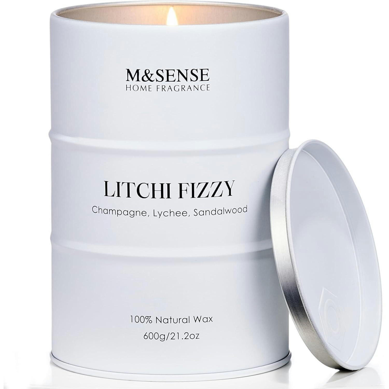 DUFTKERZE Litchi Fizzy 600g Sojawachs 130 Stunden Brenndauer - Weiß, Paraffin (15cm)