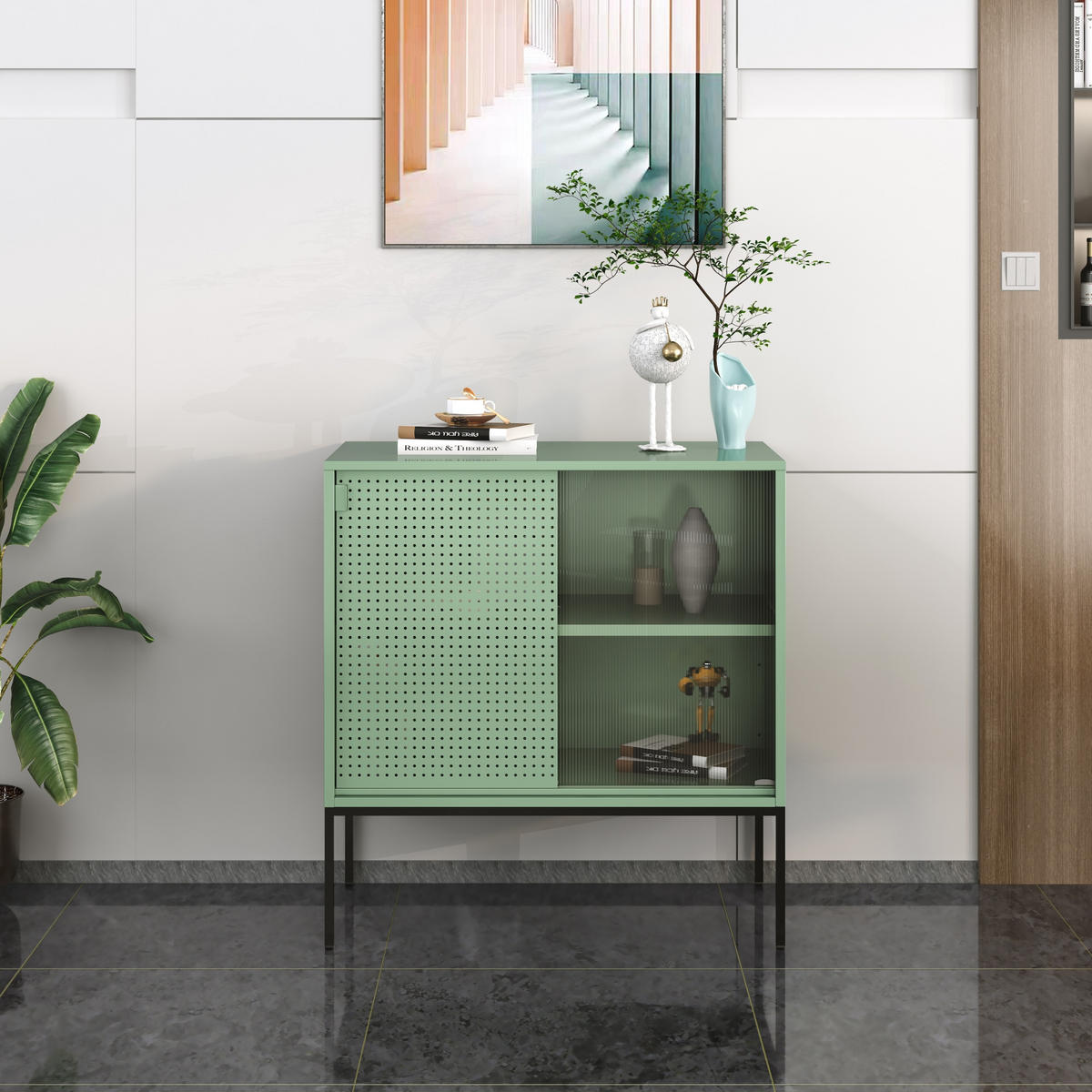 SIDEBOARD Eidsvoll - Schwarz/Grün, Metall (80/85/45cm) - [en.casa]