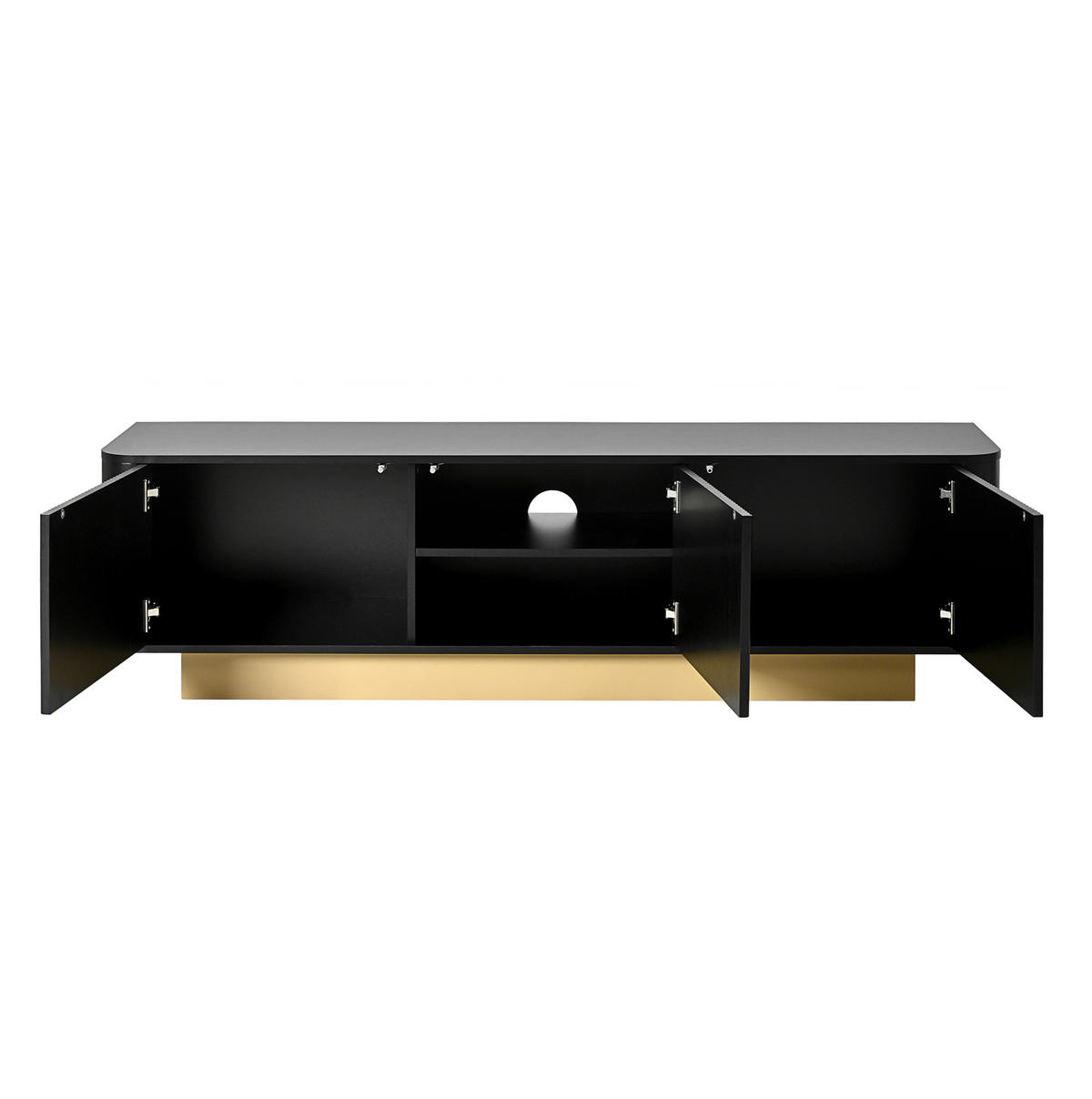 TV-LOWBOARD aus MDF und Spanplatte 170x40,5x47 cm Schwarz mit Kabelmanagement und 3 Türen - Schwarz, Holzwerkstoff (170/47/40.5cm) - Modfu