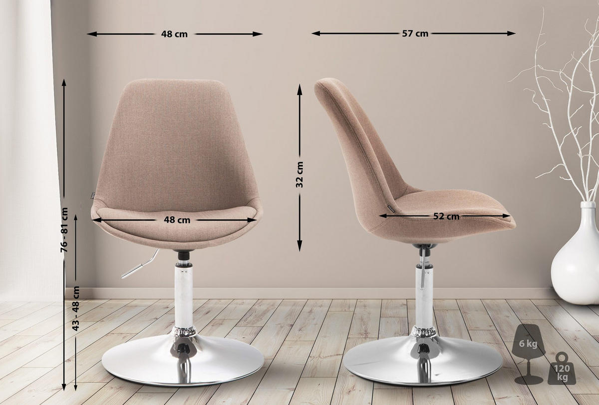 DREHSTUHL Stoff taupe - Taupe/Chromfarben, Textil/Metall (48/76/57cm) - CLP