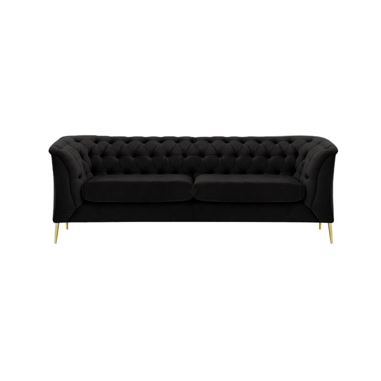 2,5-SITZER-SOFA Chesterfield Modern-Velluto 20 - Schwarz, Holz/Textil (209/74/80cm)