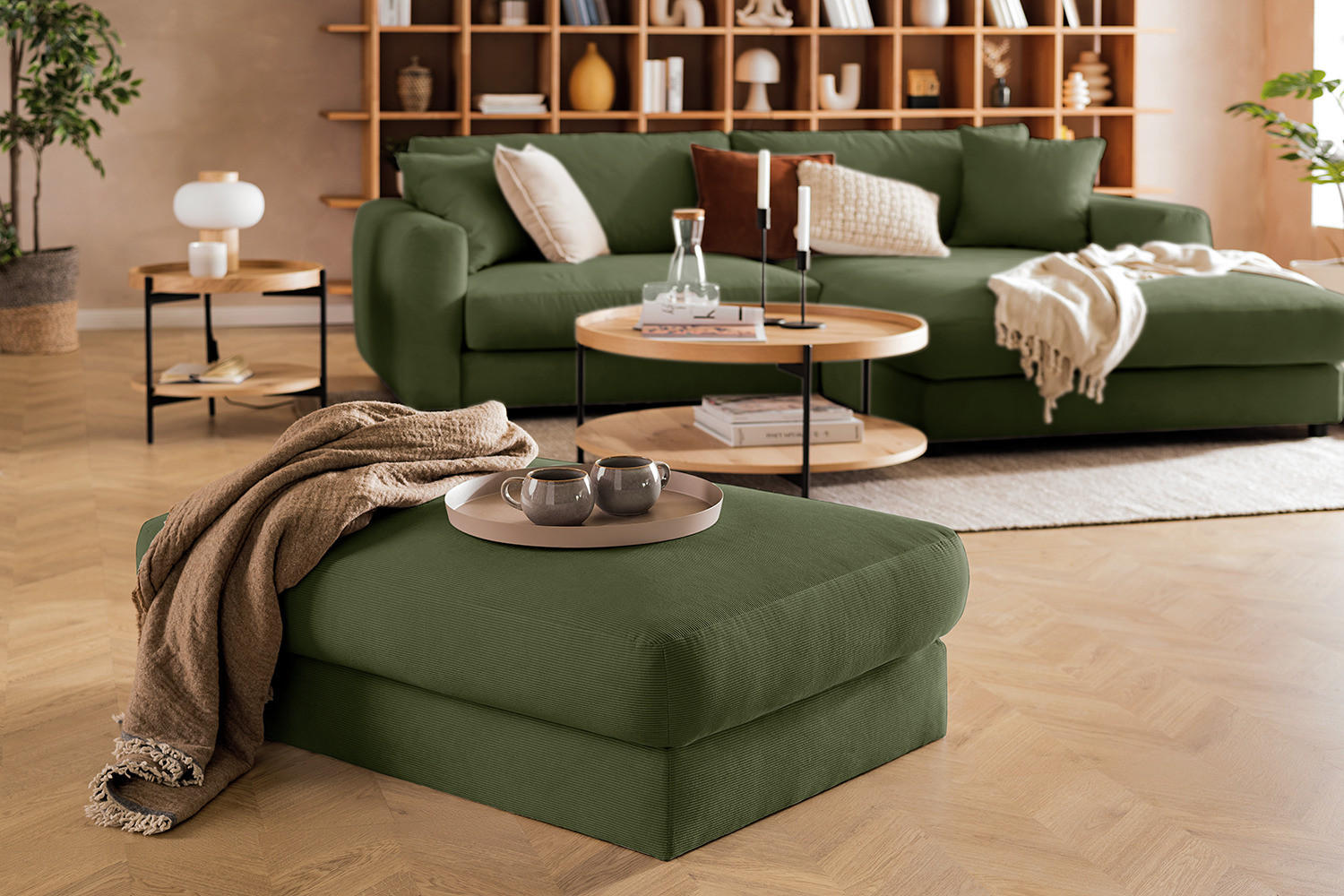 POLSTERHOCKER - Schwarz/Grün, Textil (107/41/77cm) - home24