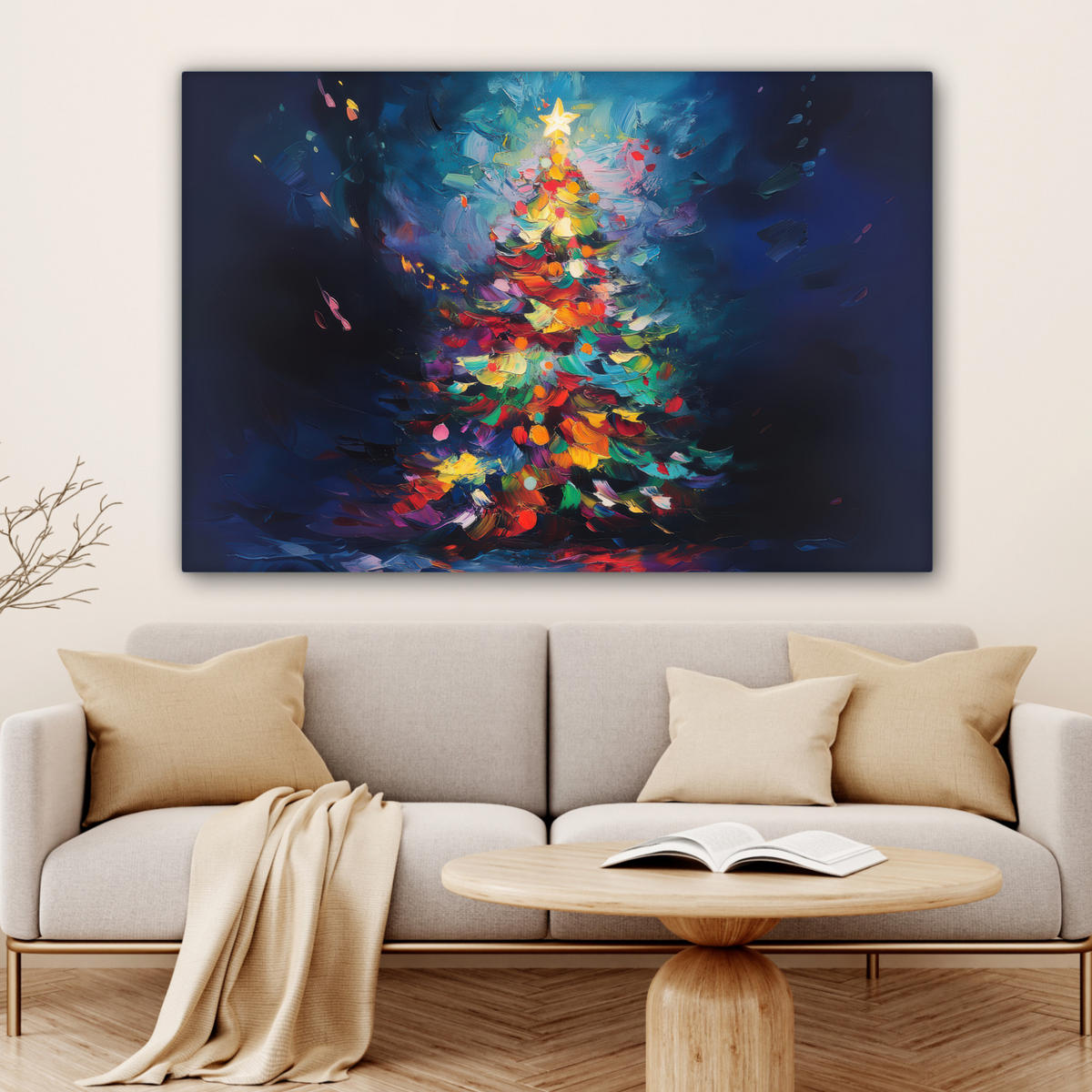 LEINWANDBILD Weihnachtsbaum - Weihnachten - Abstrakt - Farbenfroh Groß 140x90 cm - Multicolor, Textil (140/90cm) - MuchoWow