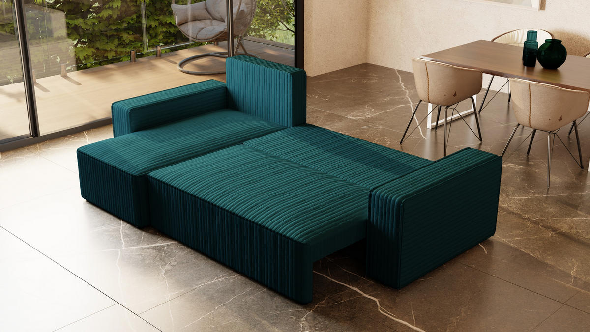 ECKSOFA Tobi mit Bettkasten und Schlaffunktion, L-Form/XL-Form, Cordstoff, Universal - Blau, Holzwerkstoff (246/145cm) - 4ALL HOME