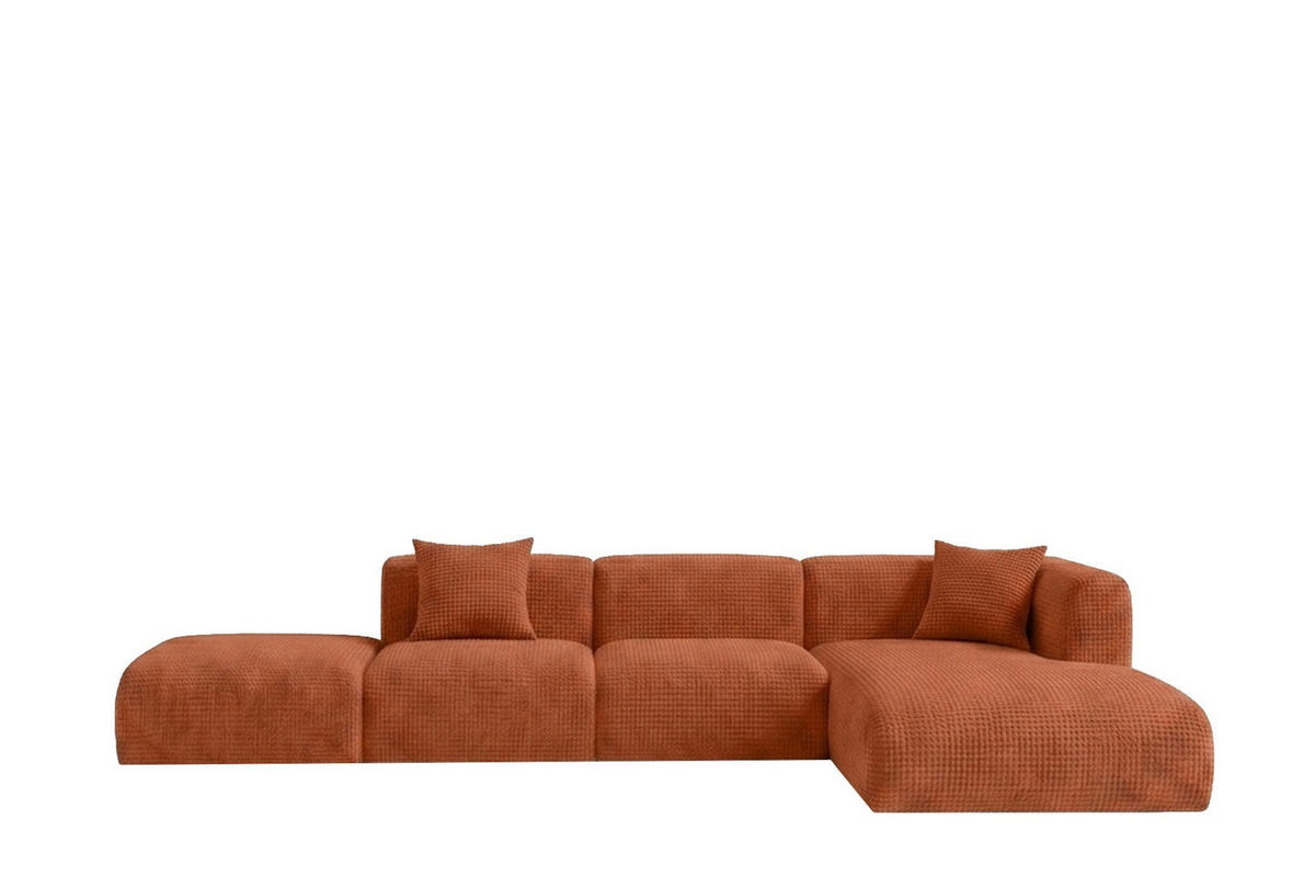 ECKSOFA L-Form mit Hocker, Chenille-Stoff Cremona, Kupfer, Rechts, GRETA - Kupferfarben, Holz (386/179cm) - Kaiser Möbel